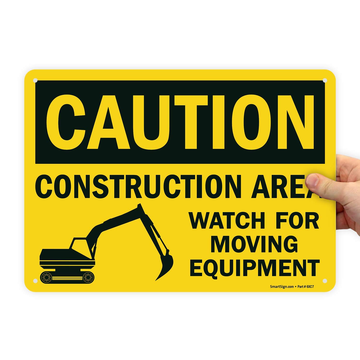 SmartSign - U9-1379-NP_10x14 "Caution - Construction Area, Watch For Moving Equipment" Sign | 10" x 14" Plastic Black on Yellow
