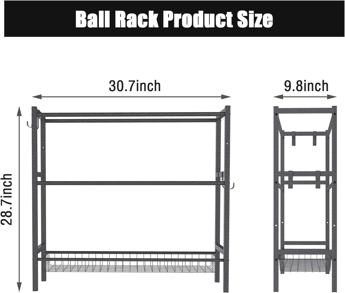 Mythinglogic Garage Sports Equipment Organizer, Sports Gear Storage for Kids, Wall Mount Garage Organizer and Storage with Hooks, Black Steel Garage Ball Storage,Basketball Rack : Sports & Outdoors