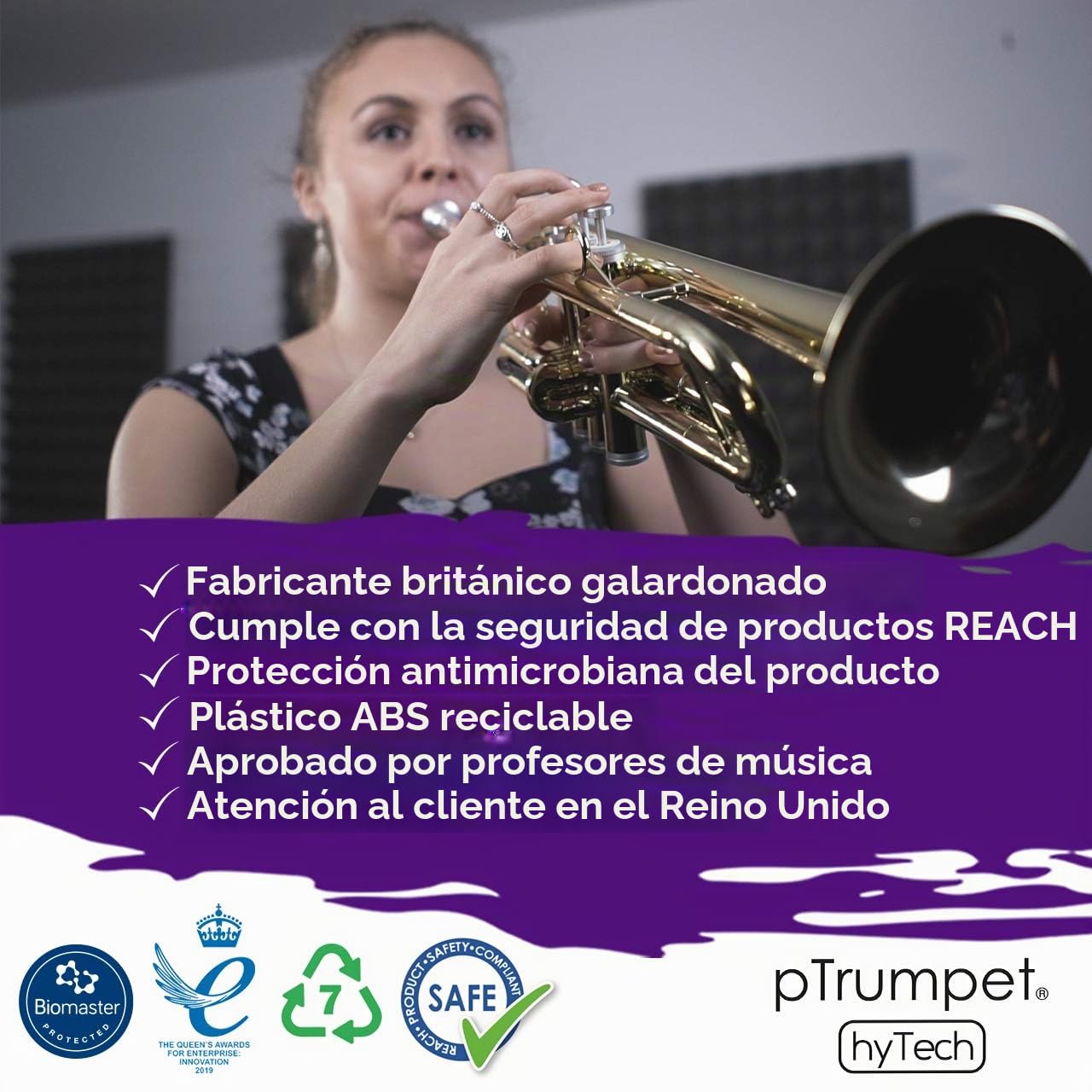 pTrumpet Hytech Trompeta con boquilla 7C y bolsa acolchada – Latón plástico híbrido estudiante – Negro, PTRUMPET1HTB/BLACK