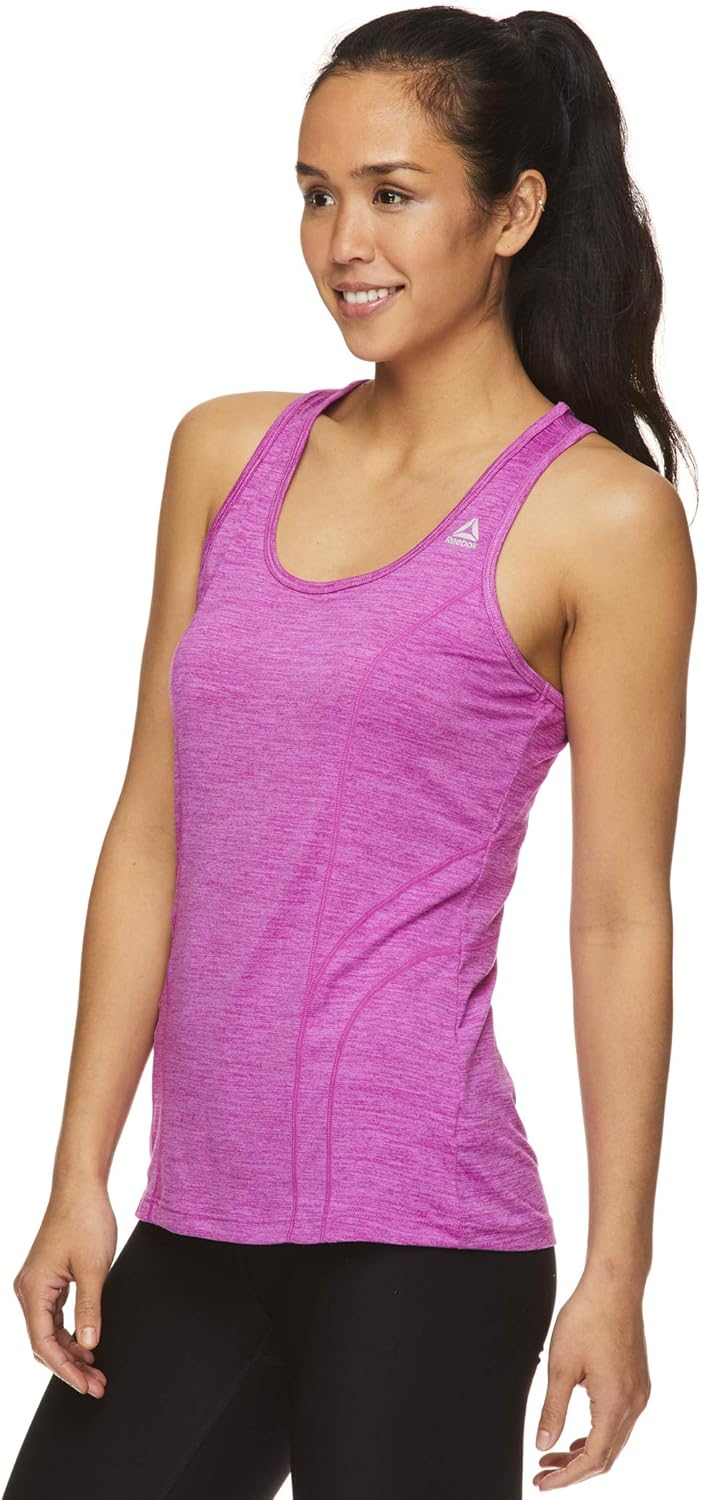 Reebok Women's Running & Workout Tank Top - Dynamic Fitted Performance Racerback Active Gym Shirt - Dynamic Fuchsia Shock Heather Pink, X-Small