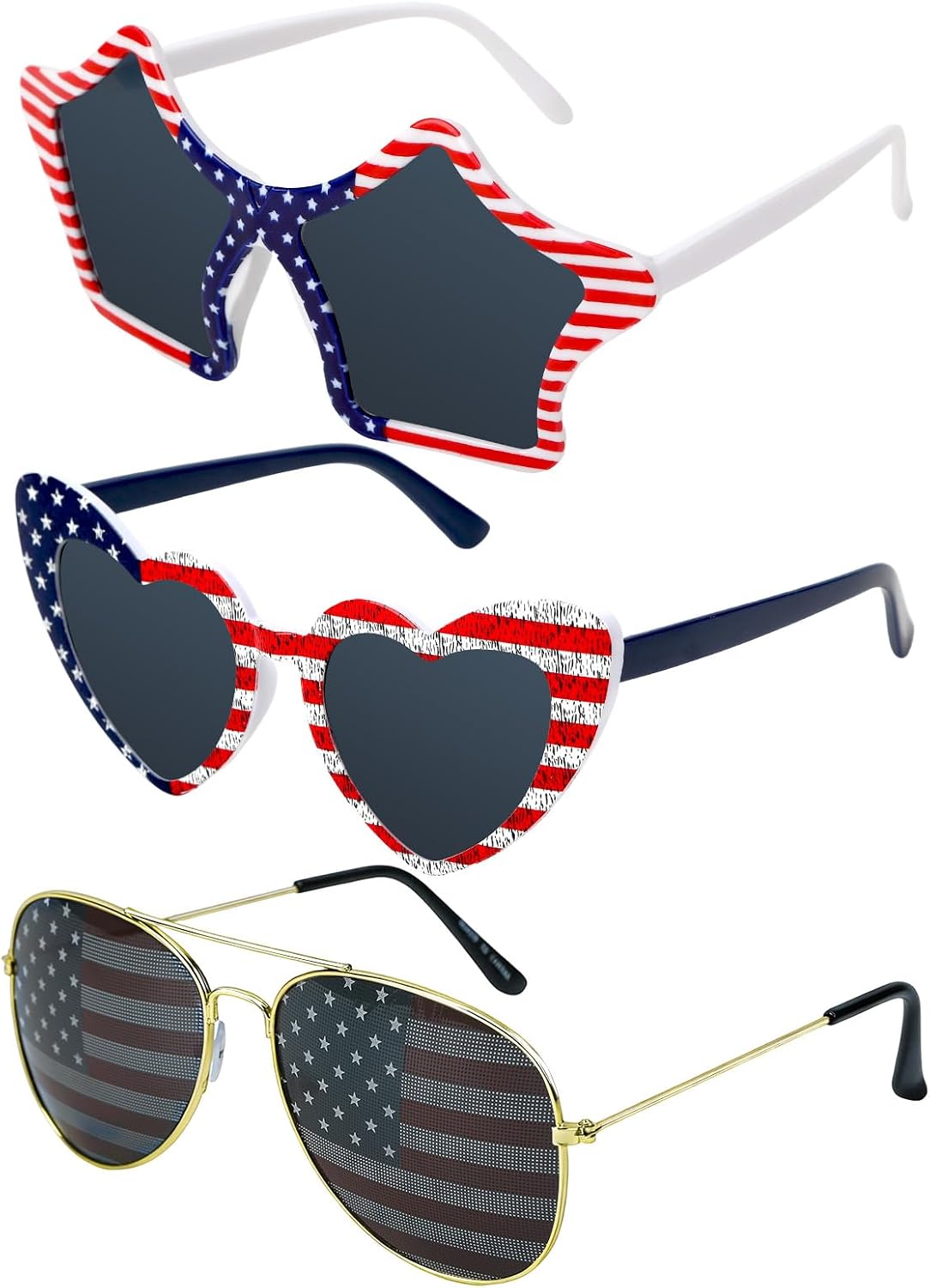 3 Pack American Flag Sunglasses, 4th of July Patriotic Party Glasses Red White Blue USA Accessories for Women Men Independence Day Celebration