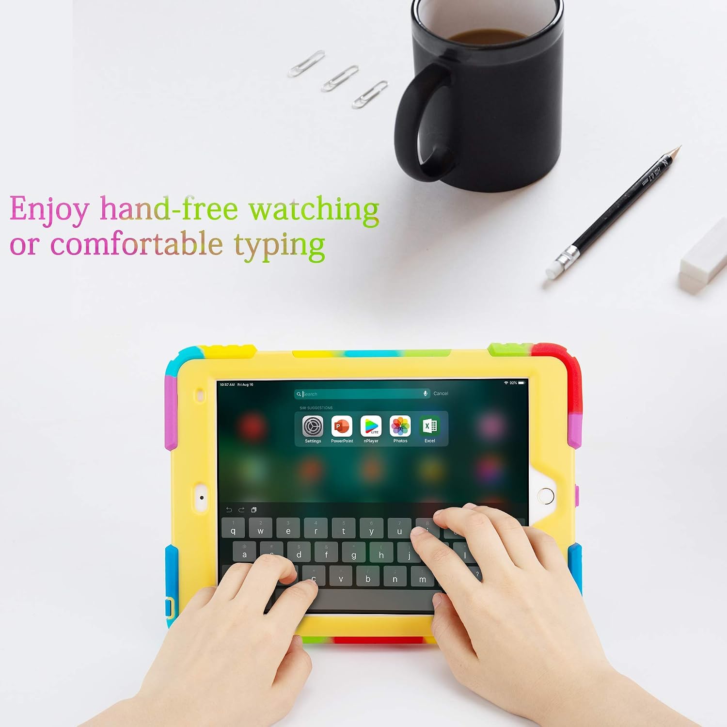 ACEGUARDER New iPad 9.7 Case 2018 (6th Gen)/2017 (5th Gen), iPad Air 2 Kids Case Rainbow Series,Shockproof Heavy Duty Silicone Protective Cover with Kickstand (Rainbow Yellow)