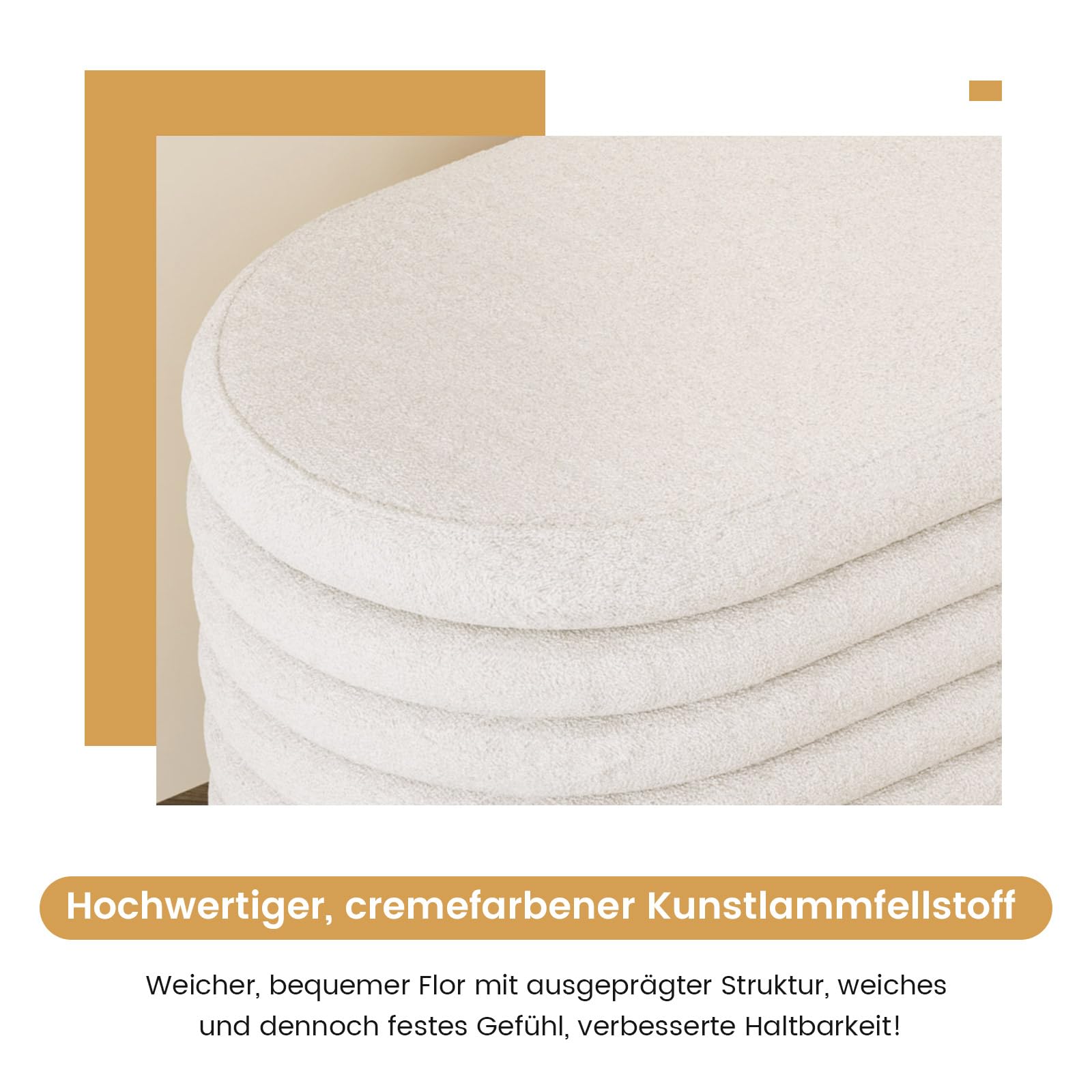 Guyii Sitzbank mit Stauraum aus Lammfellimitat – Beige Polsterbank fürs Schlafzimmer, Bettbank & Bank mit Stauraum – Weiche Sitzbank Schlafzimmersitzbank, Polsterbank mit Stauraum modern