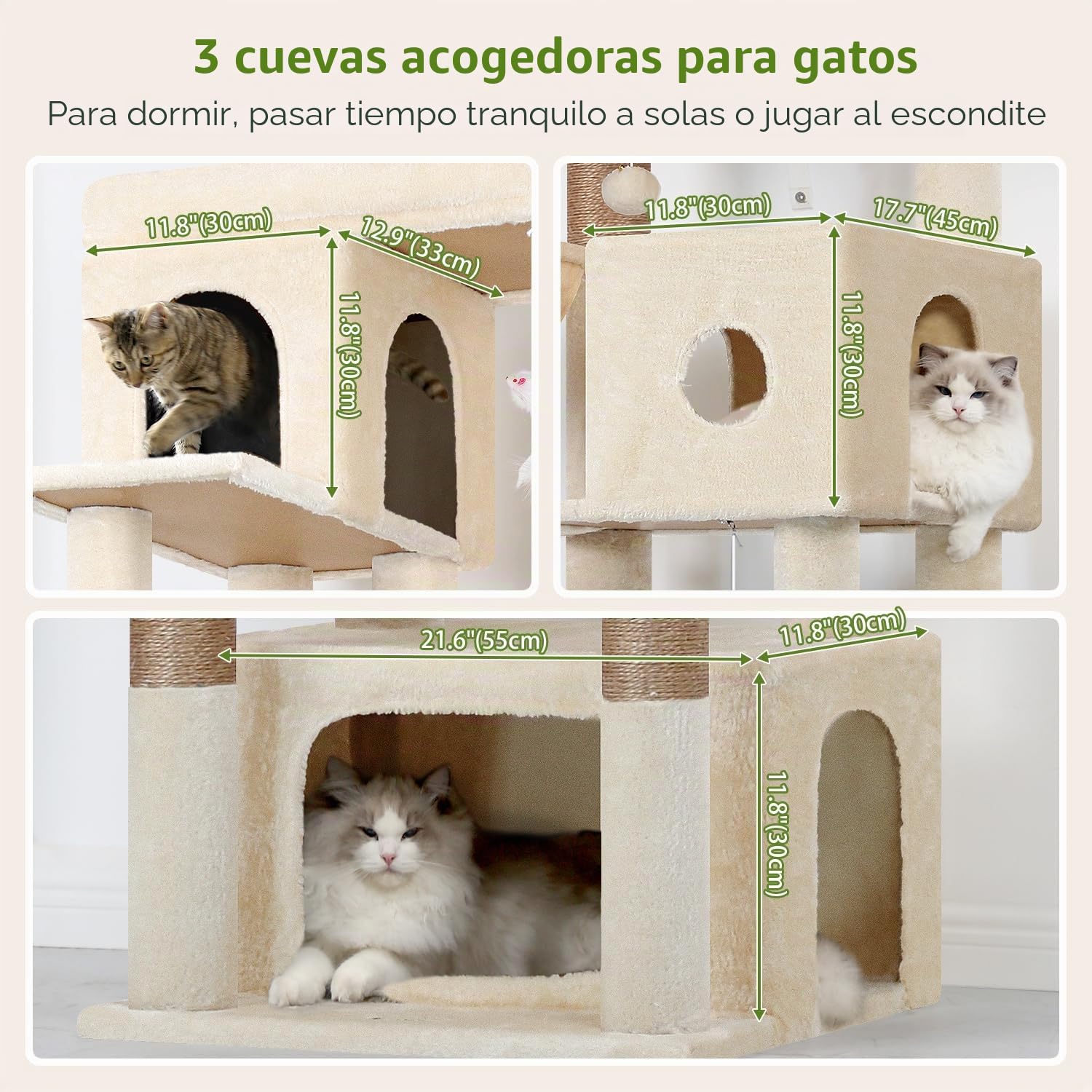 Globlazer Rascador para Gatos Grande Beige, Castillo Gato Alto 204 cm con 3 Nidos, 2 Grande Perchas, 3 Suave Cesta, Árbol Rascador para Múltiple Gatos Adultos Descansar Jugar Interior (F80F, Beige)