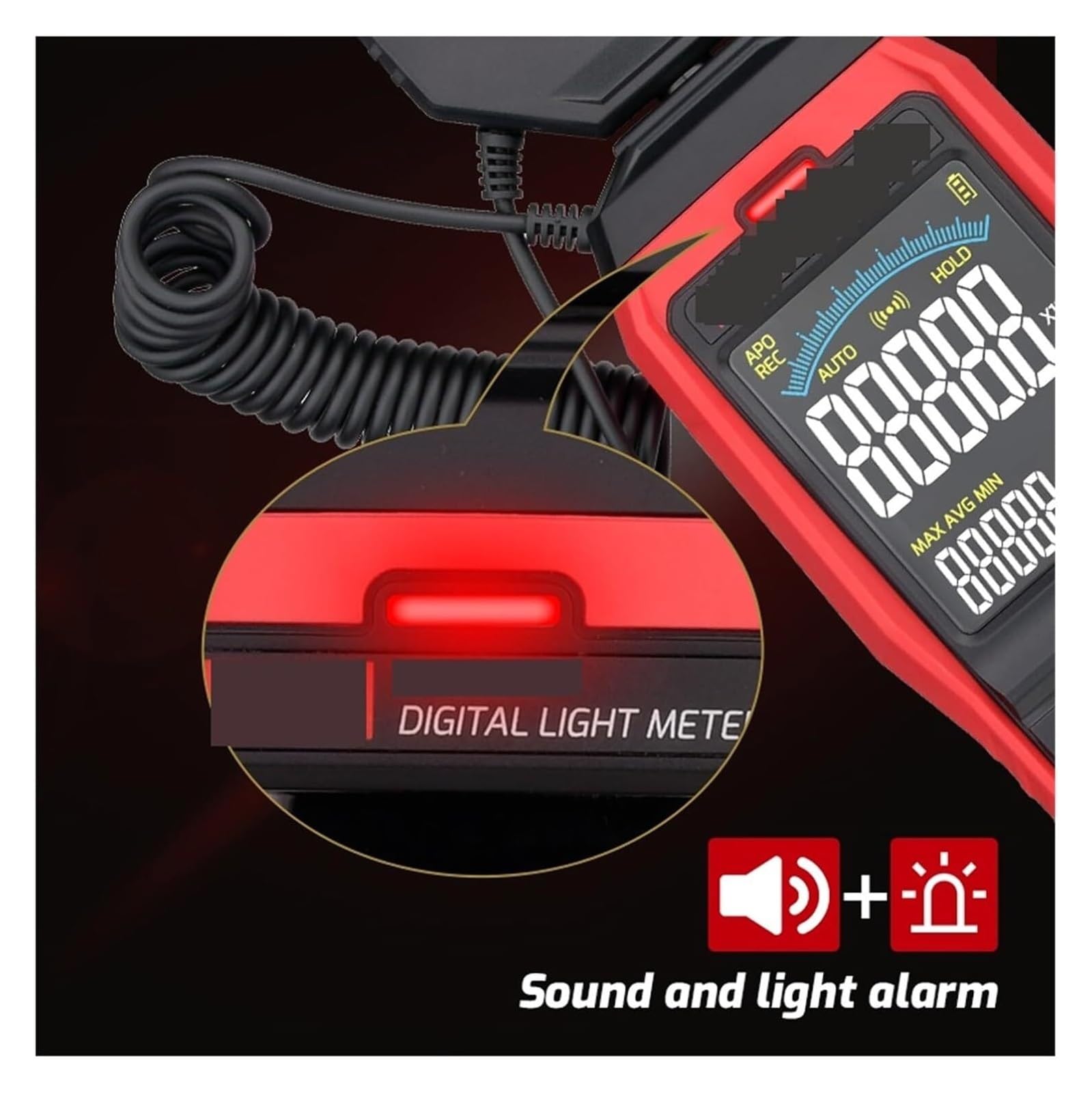 Medidor de Luz Digital, Luxómetro Portátil, Medidor de luz Digital, iluminómetro con sonda Desmontable, fotómetro, comprobador Ambiental, medición de Brillo(632b)