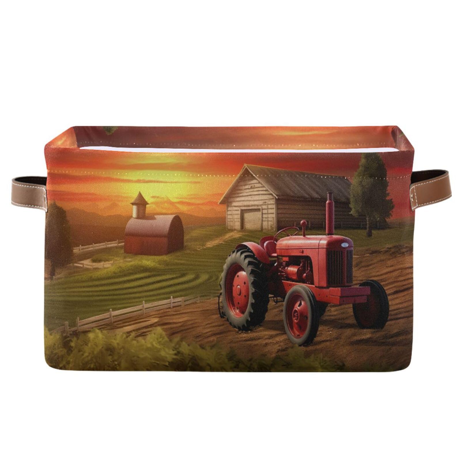 Emelivor Farmhouse House Tractor Storage Basket Bins Sturdy Storage Organizer Bins Laundry Basket with Handles for Playroom Living Bed Room Office Clothes Nursery,1 pcs