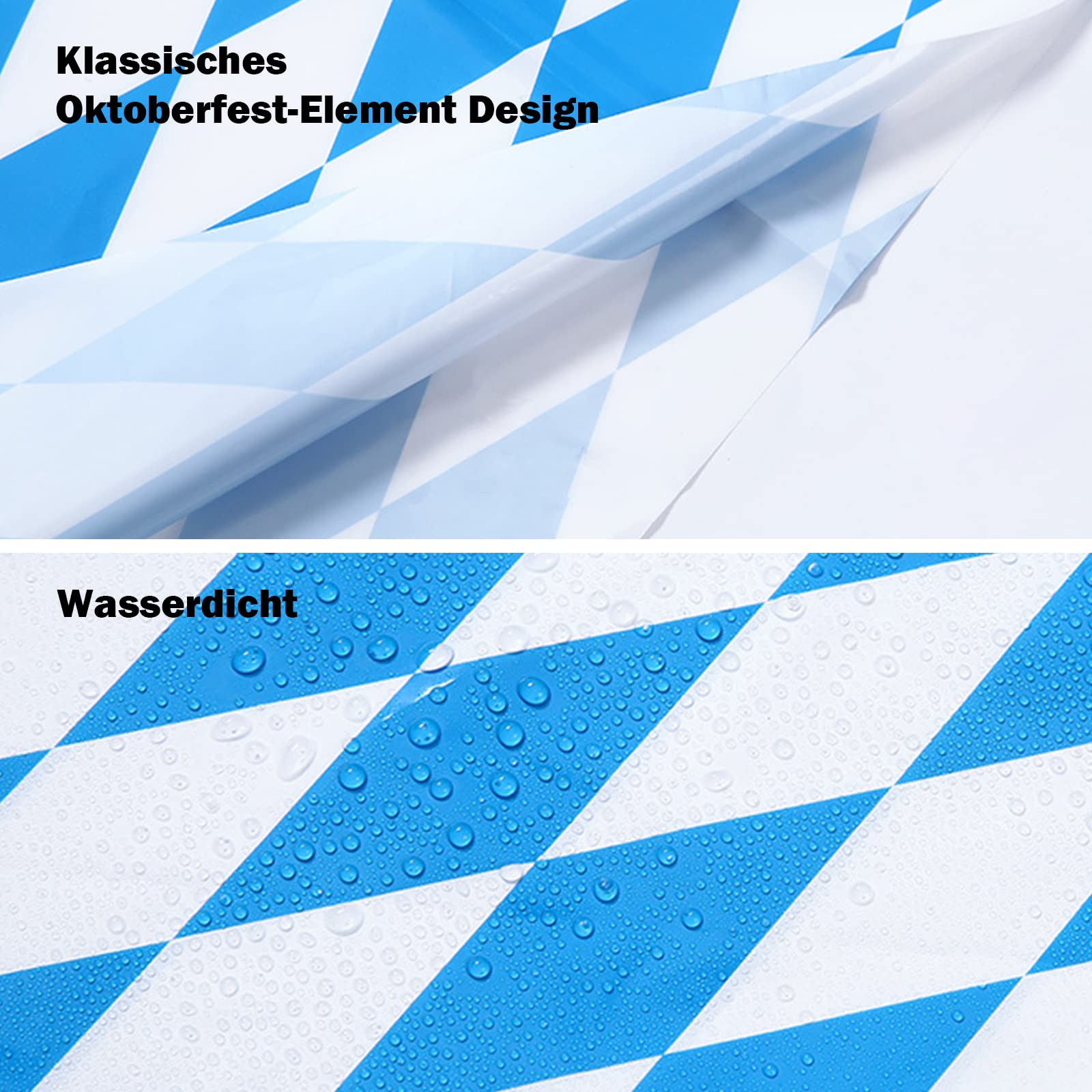 Tovaglia Oktoberfest In Poliestere 137x274 Cm - Blu E Bianco A Rombi - Decorazione Bavarese Impermeabile Per Feste