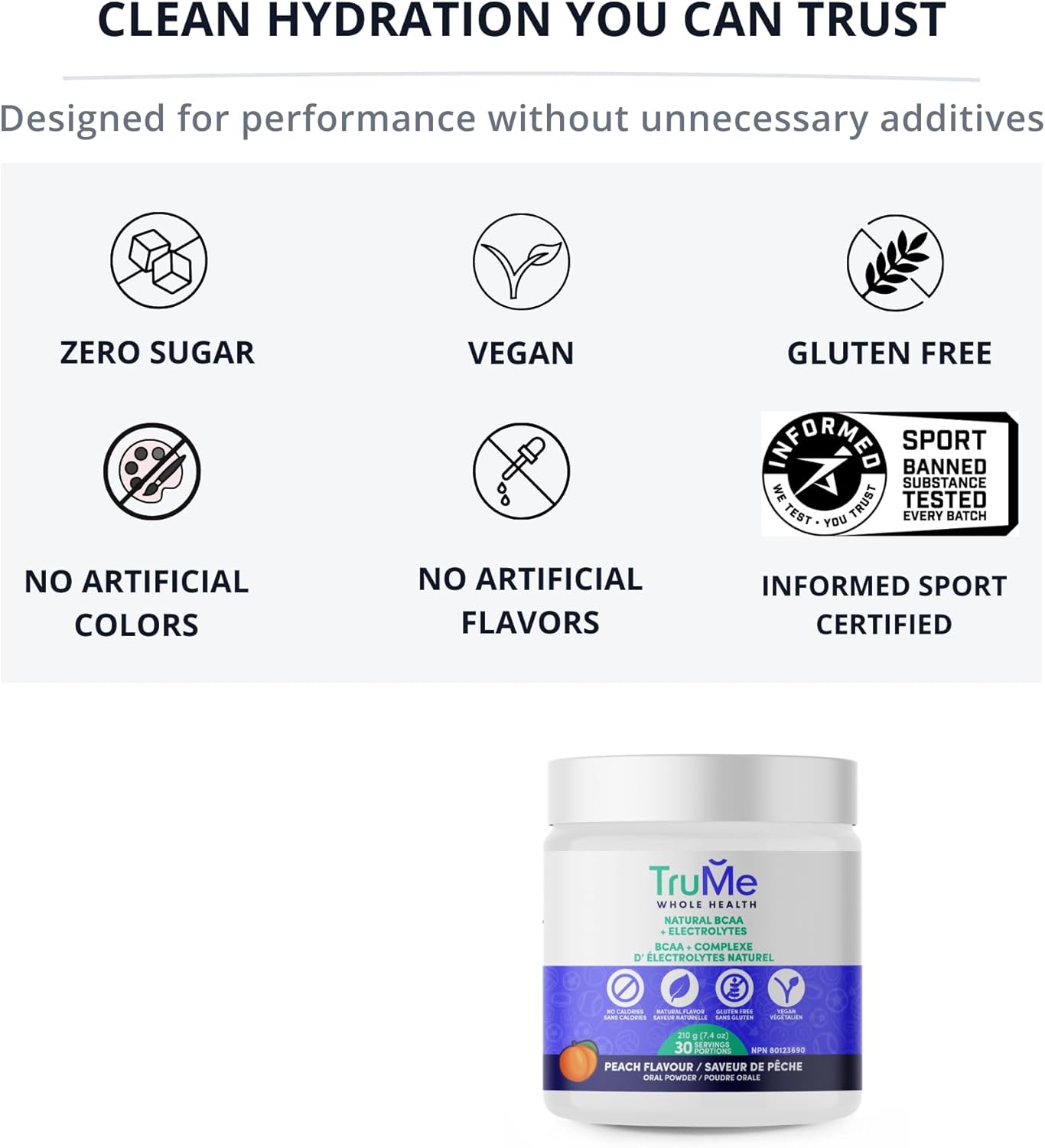 TruMe Informed Sport Certified BCAA EAA - Peach Banned Substance Tested Amino Acids | Electrolyte Hydration Recovery | 30 Servings