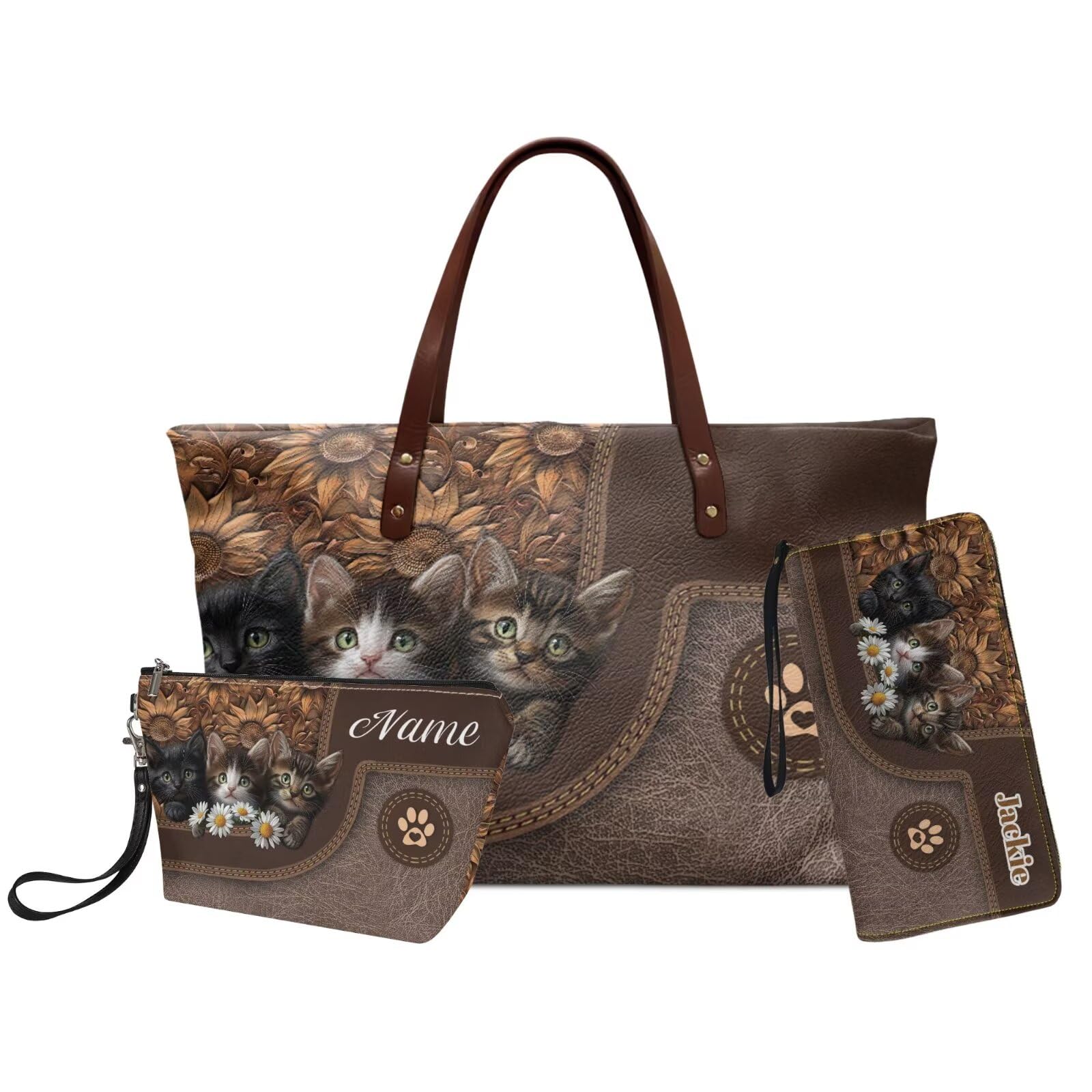 Juego de 3 bolsas de mano para mujeres, hombres, bolso de mano de piel sintética, impermeable, bolsa de maquillaje portátil para uso diario