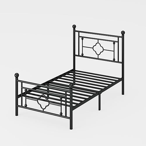 Miniatura 24 de HOOMIC Base de cama de plataforma metálica de tamaño individual de 14 pulgadas con estilo victoriano vintage, cabecera y estribo de hierro