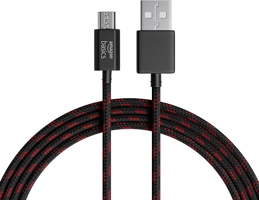 amazon basics Type A to Micro USB Braided Cable | 3A/18W Fast Charging and 480 Mbps Data Transfer Speed | 1.2m, Tangle Free Cable