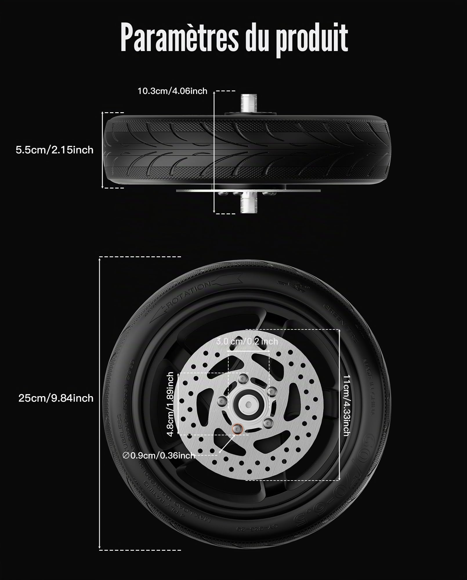 Assemblage de roues avant 10 x 2.5 compatible avec Segway Ninebot F2 Plus et Pro
