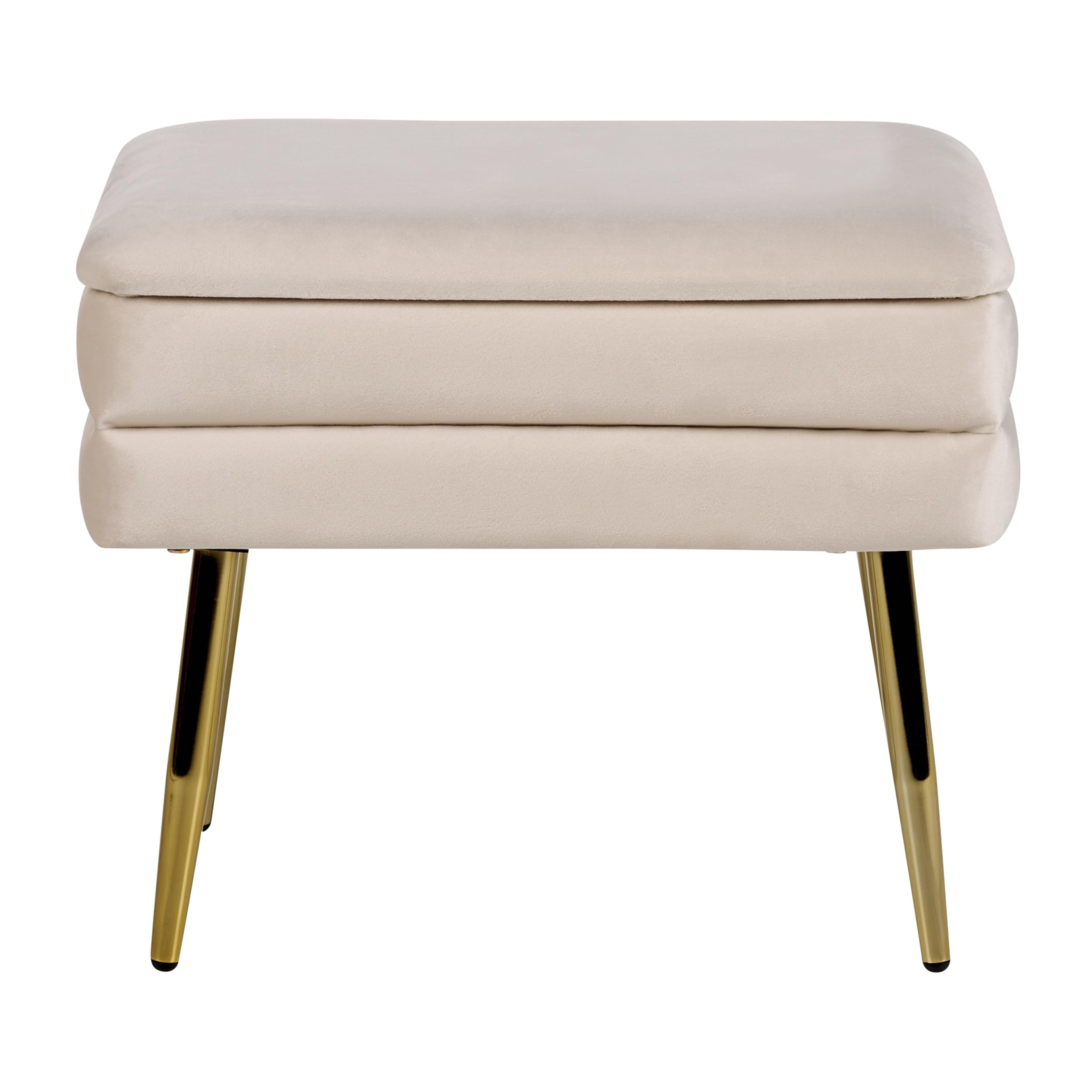 Beliani Banco con almacenaje Dormitorio Sala de Estar tapicería de Terciopelo Patas Doradas Beige Claro Odessa