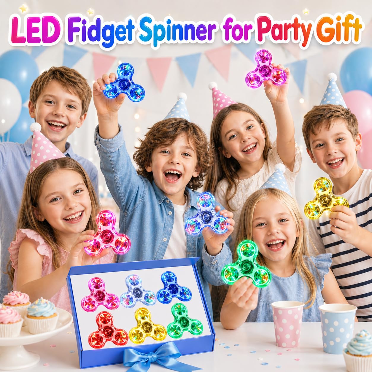 Gigilli Fidget Spinner 6er Pack, Party Favors LED Light Fidget Spinner Spielzeug für Kinder, Stressabbau Anti Angst sensorisches Spielzeug,Party Taschenfüller