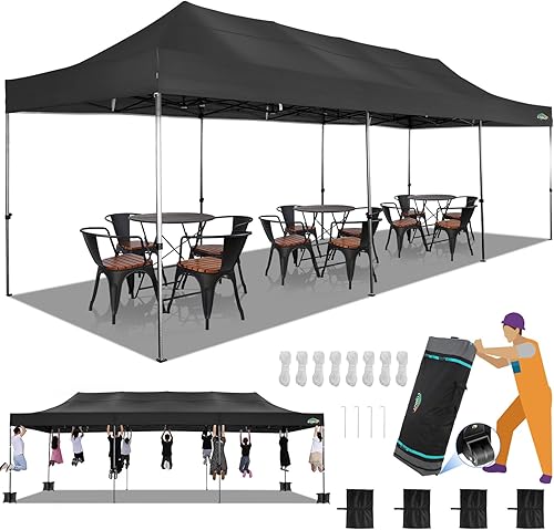 Miniatura 23 de COBIZI Toldo desplegable resistente de 10 x 20 sin pared lateral, para exteriores, bodas y fiestas, para todas las estaciones, resistente al viento,