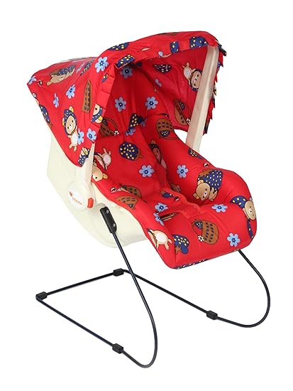 INFANTO Multipurpose 9 in 1 Bouncer | Compatible with Stroller | Rocker | Feeding Chair | Sleeping Carrier | Bath Chair | Mosquito Net | (Pink) (RED)