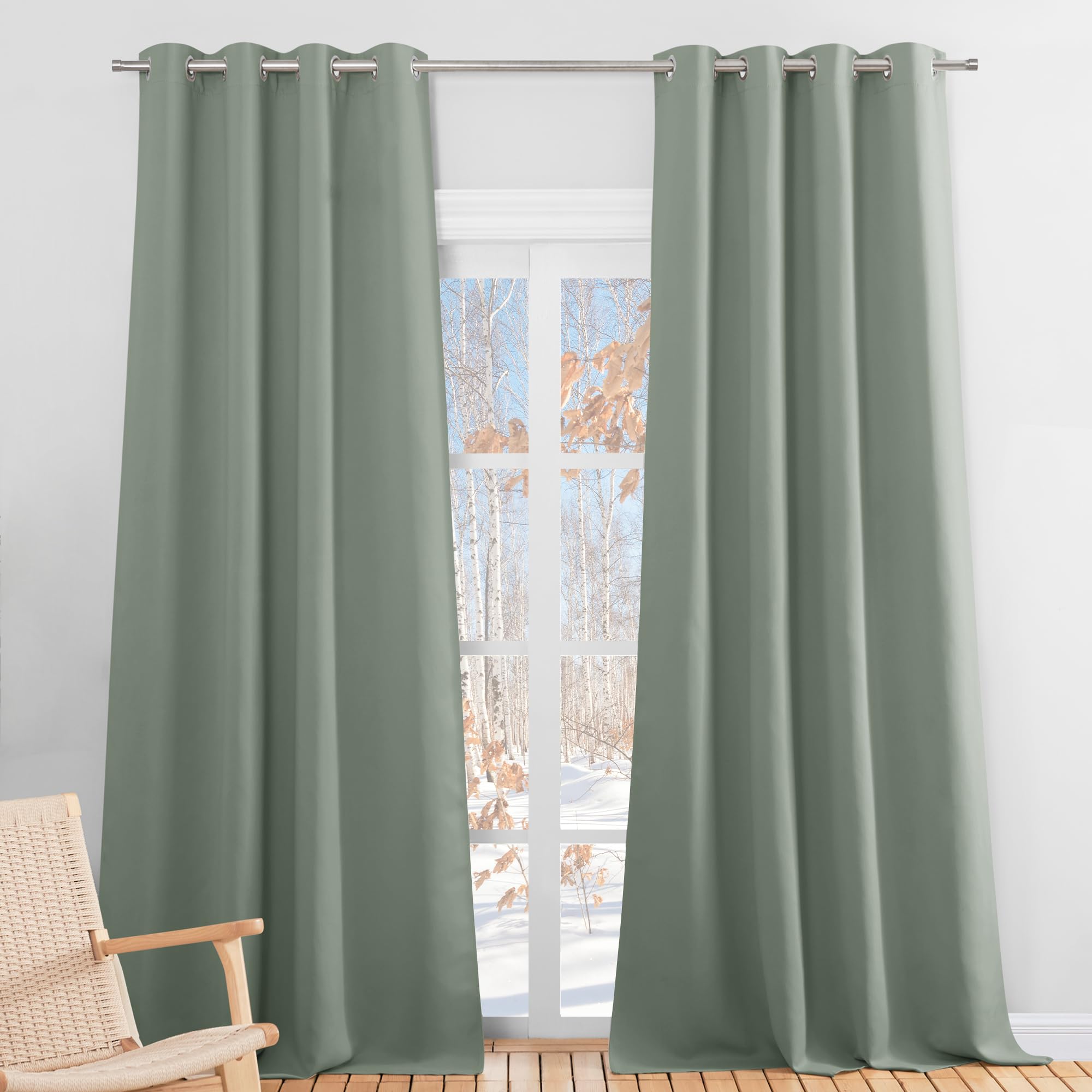 PONY DANCE Tende Salotto Moderne 2 Pezzi - L 140 x A 245 cm Tenda Oscurante da Interno Tende Cameretta Bambini Tende Soggiorno con Anelli Tende Termiche per Casa, Verde Salvia