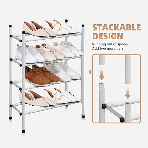 Miniatura 5 de STORAGE MANIAC Zapatero expandible, 8 pares de zapateros pequeños apilables, organizador de zapatos ajustable de metal para armario, entrada,