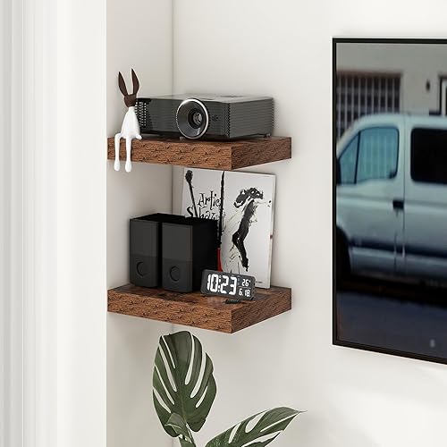 Miniatura 2 de Estantes flotantes de 12 pulgadas de profundidad, juego de 2 estantes flotantes marrones de 16 pulgadas, estantes rústicos de 16 pulgadas de ancho x