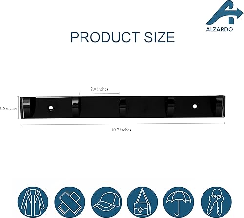 Miniatura 3 de Paquete de 2 percheros resistentes para montar en la pared, estante de acero inoxidable con 5 ganchos en forma de C para abrigos, toallas, llaves y