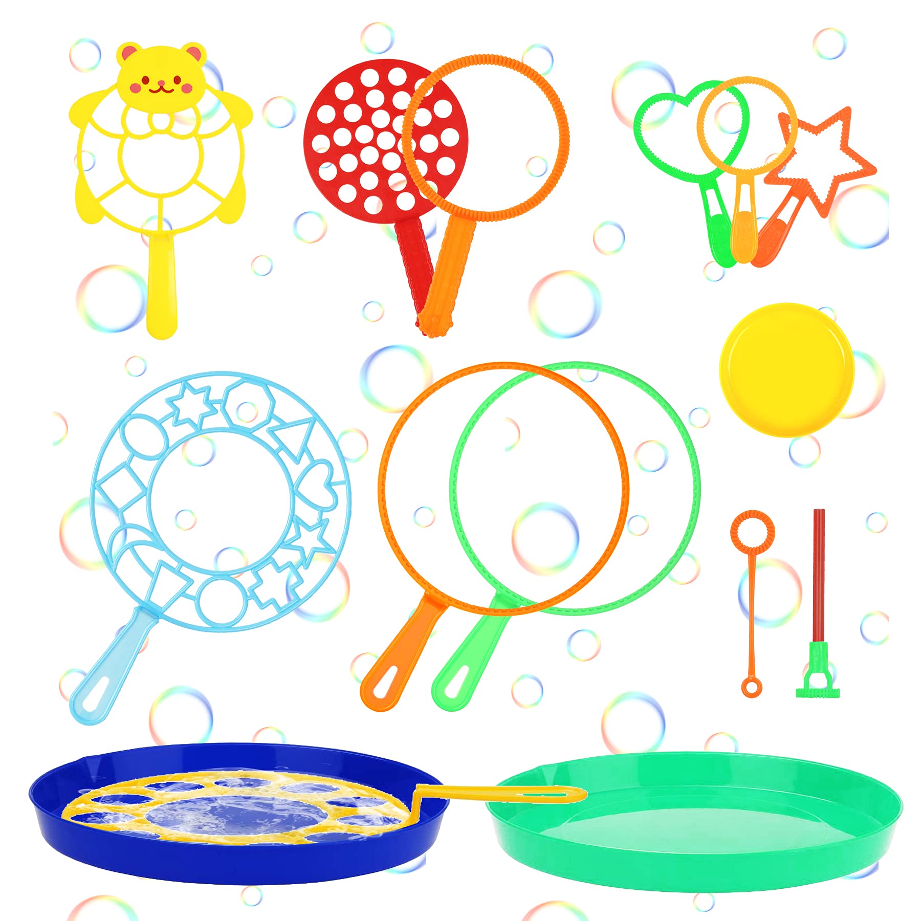 DKINYBubble Wands Set for Kids 15 Pcs Giant Bubble Wands Large Bubble Making Wands Kit for Kids Summer Garden Outdoor Activity Games Toys