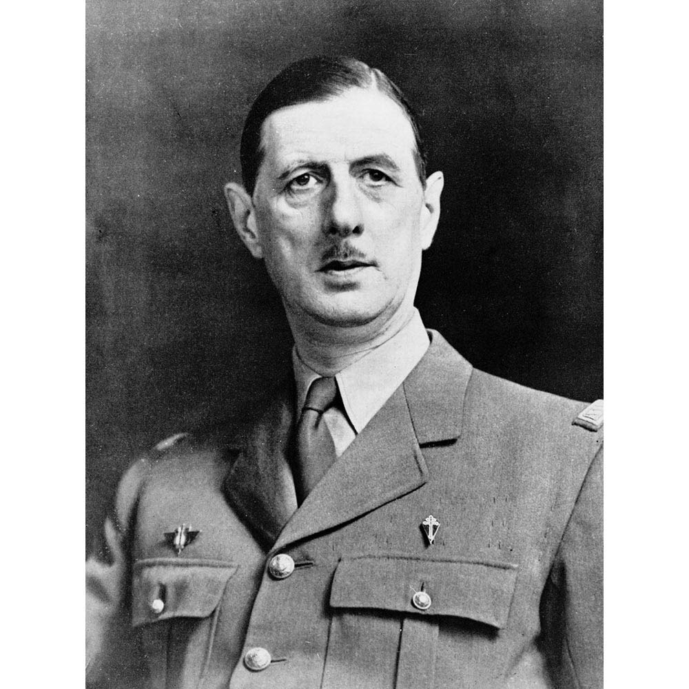 Wee Blue Coo Vintage President War Général Gaulle French Portrait Art Print Poster Wall Decor 12X16 Inch