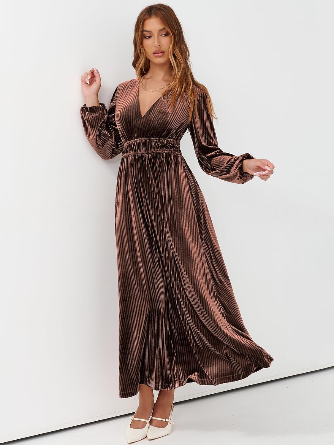 Sissyaki Women's Long Sleeve Velvet Dresses Fall Winter Long Dress Wedding Guest Party Maxi Dress - Image 2