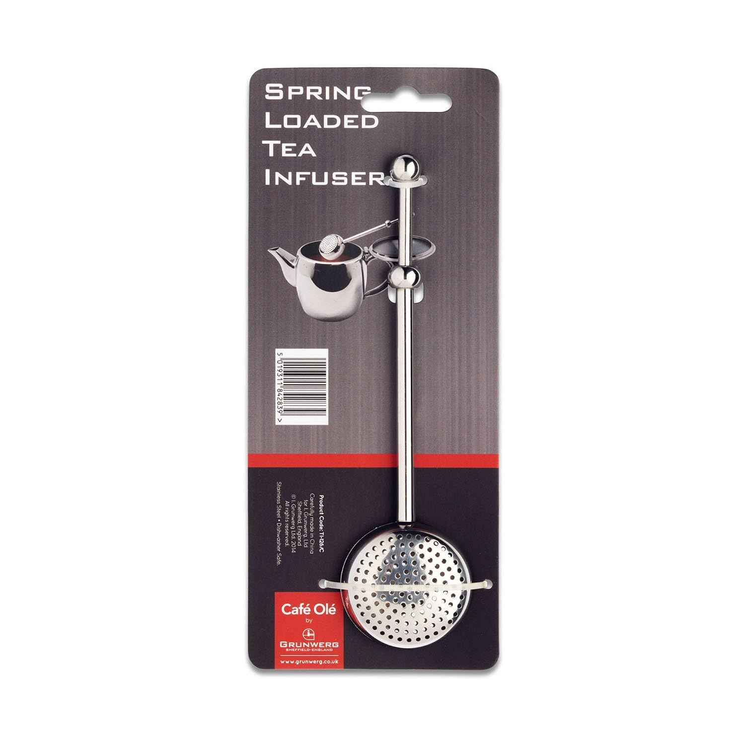 Café Ole The Stal Perforated Spring Loaded Tea Strainer Spoon, Stainless Steel, Grey - Image 4