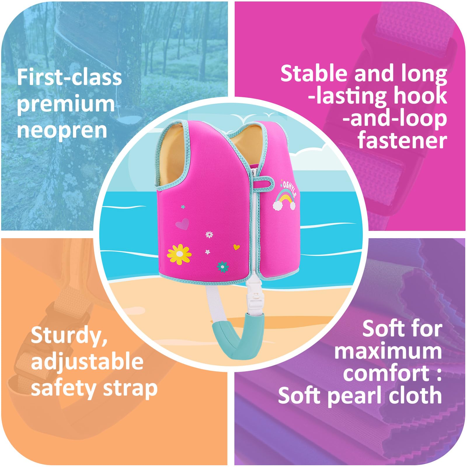 OSHYLE Giubbotto da Nuoto in Neoprene per Bambini - Aiuto Ideale per Il galleggiamento per Bambini