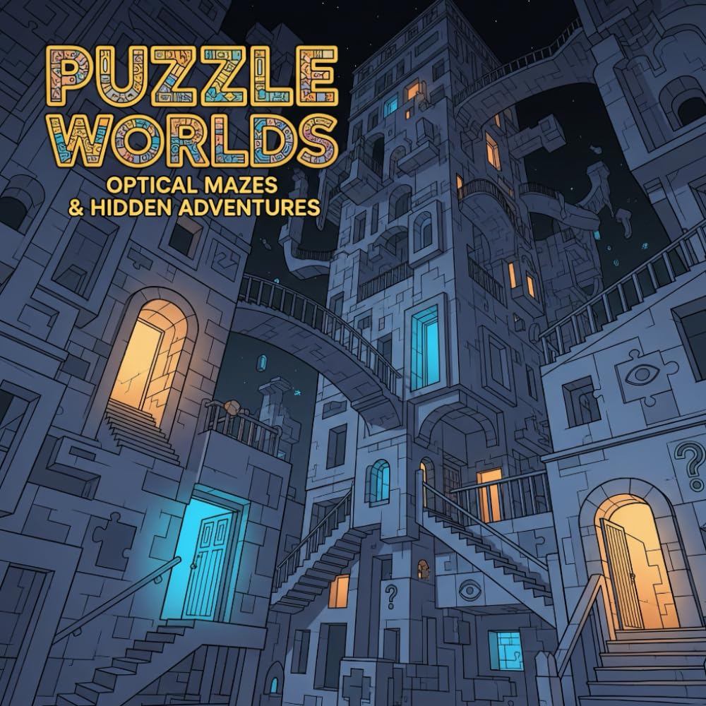 Puzzle Worlds: Optical Mazes & Hidden Adventures Coloring Book