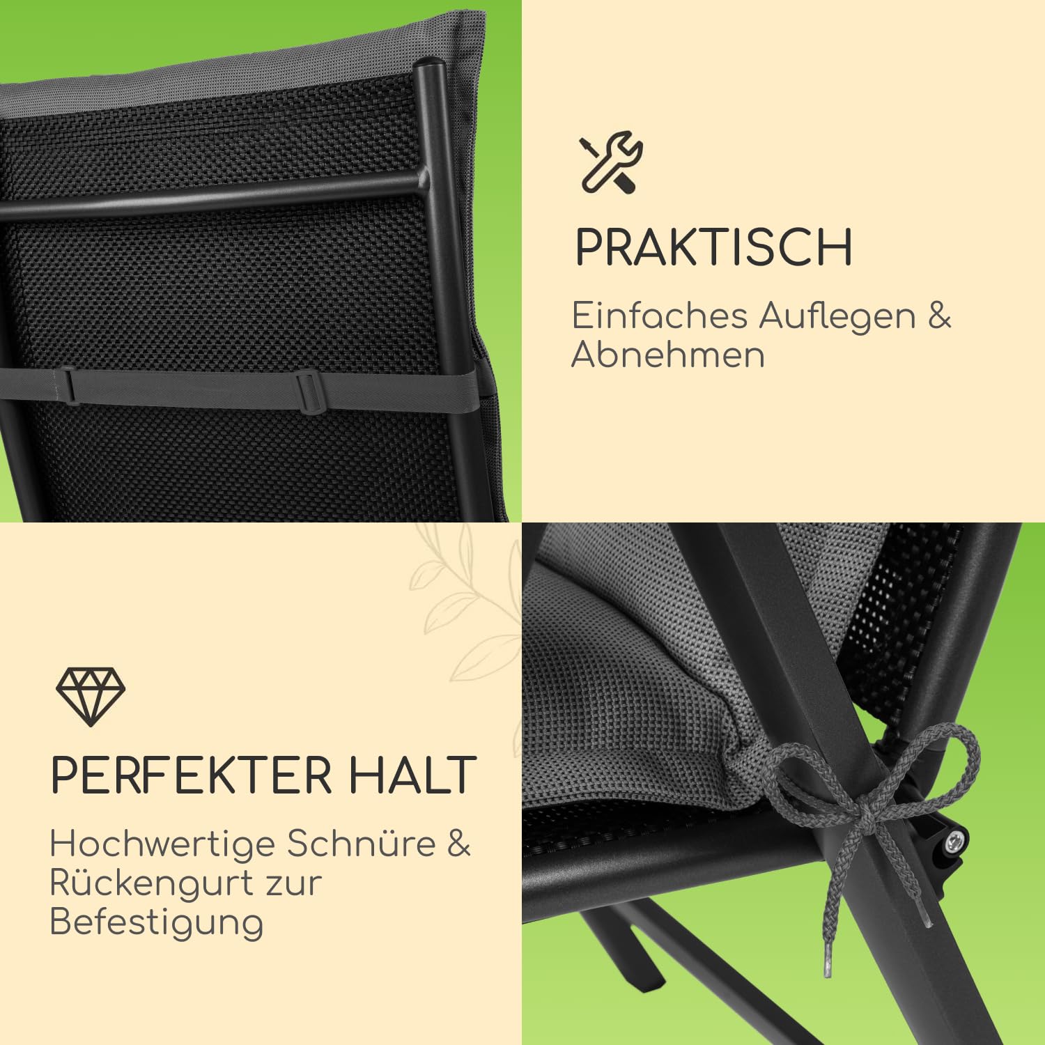 Gartenstuhlauflagen Niedriglehner, 6er Set, Grau | Extra Dick 8 cm, Oeko-TEX, UV-beständig, Made in EU, Outdoor Auflagen für Gartenstühle