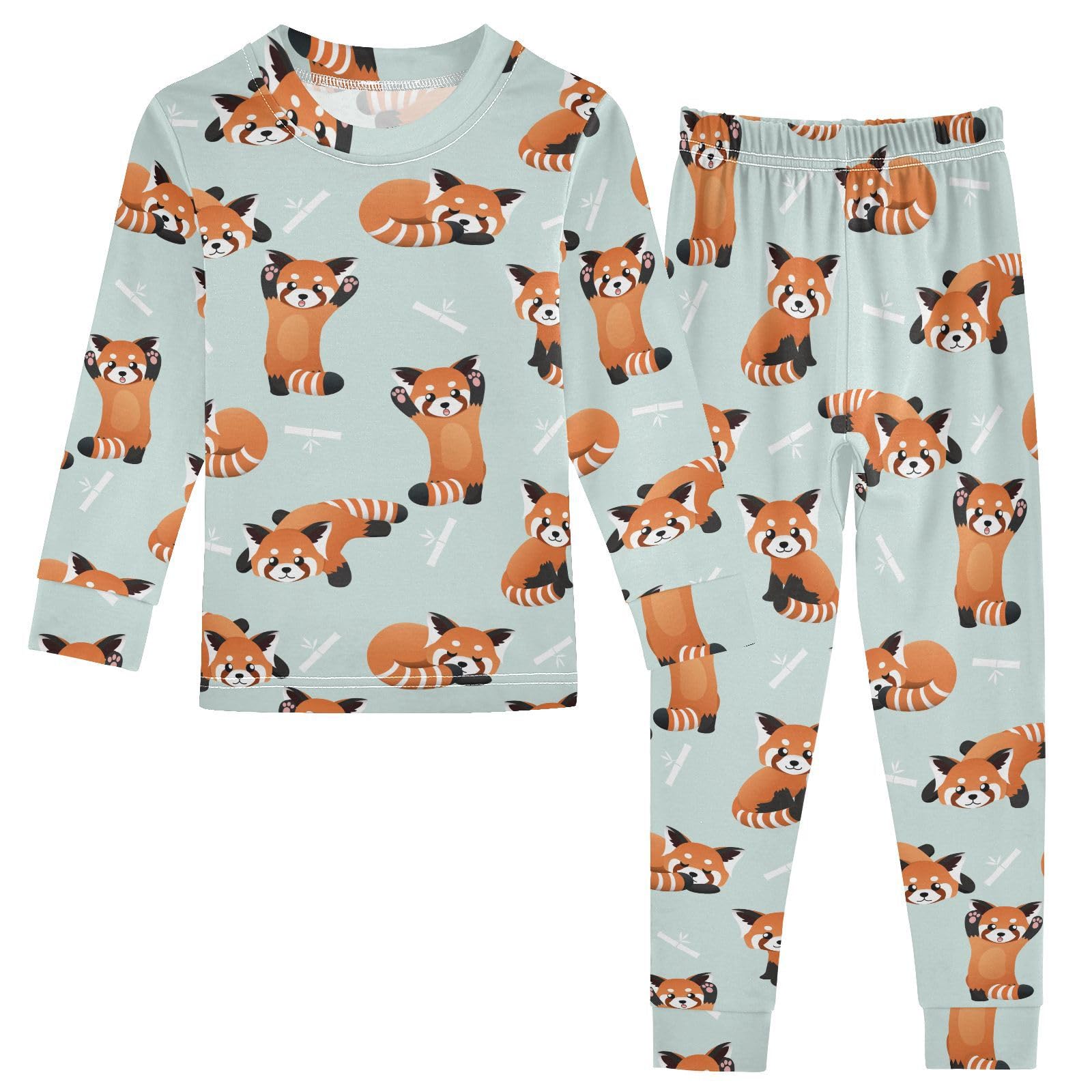 JHKKU Cute Red Panda Pajamas Set Cotton 2 Piece Soft Comfy Pjs Long Sleeve Lounge Sleepwear 18M
