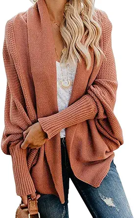 Mafulus Women's Cardigan Sweaters Oversized Chunky Knit Kimono Slouchy Wrap Batwing Open Front Outwear Coat