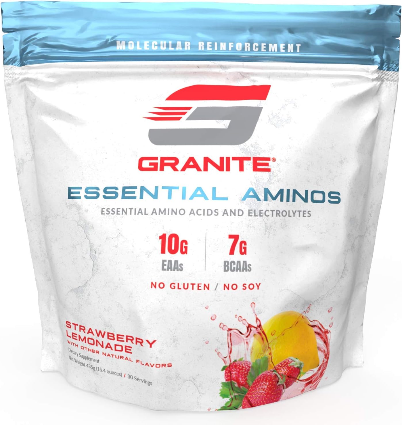 Granite® Essential Amino Acids + Branched Chain Amino Acids + Electrolytes (Strawberry Lemonade Flavor) | 10g EAAs + 7g BCAAs | Supports Muscle Growth | Soy Free + Gluten Free + Vegan | Made in USA : Health & Household