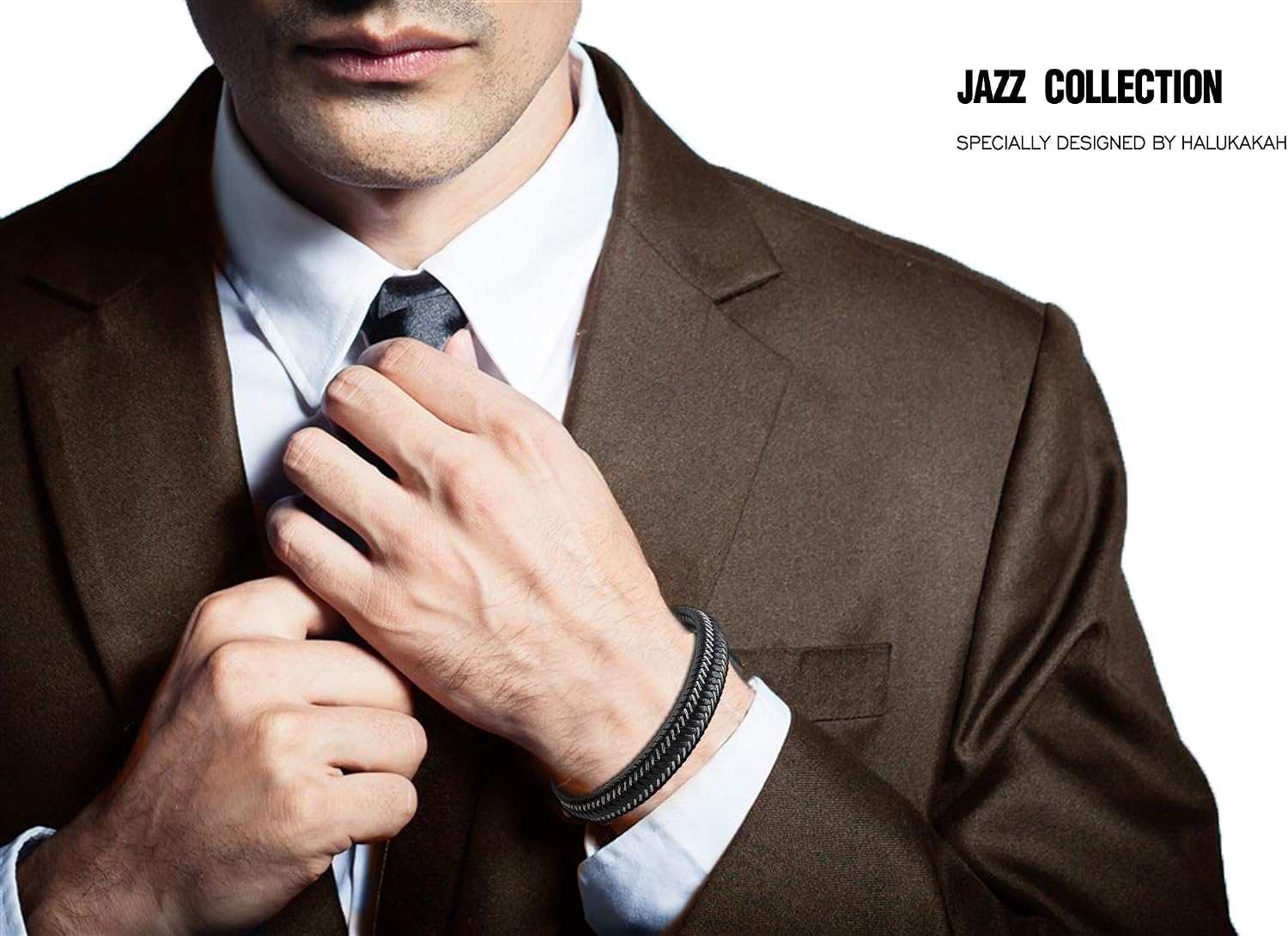 Halukakah ● JAZZ ● Men's Genuine Black/Brown/Blue Leather Bracelet Sport Red/Gun Black/Sail Blue/Moonlight Silver Titanium Magnetic Clasp Size Adjustable 8.5"-9"(21.5-23cm) FREE Giftbox