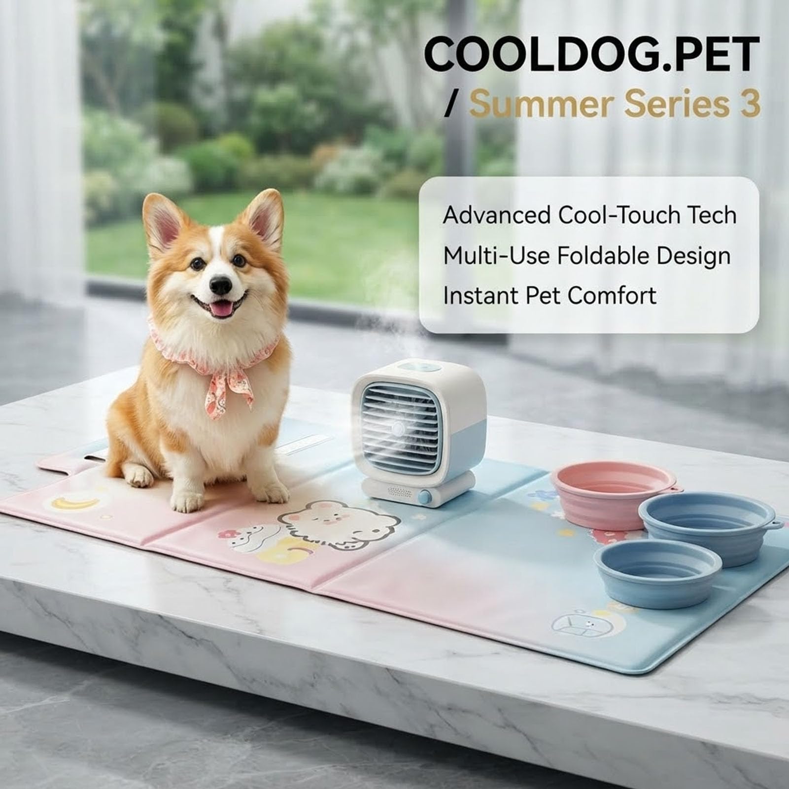Alfombrilla de refrigeración para perros con gel de refrigeración automática, alfombrilla de refrigeración de verano para perros, diseño portátil de tres pliegues, almohadilla de
