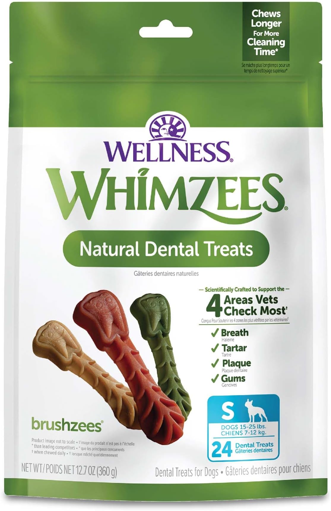 Wellness Brushzees Dog Dental Treat, VOHC Accepted Chews, Freshens Breath, Small Size, 12.7 oz Bag, 24 Count