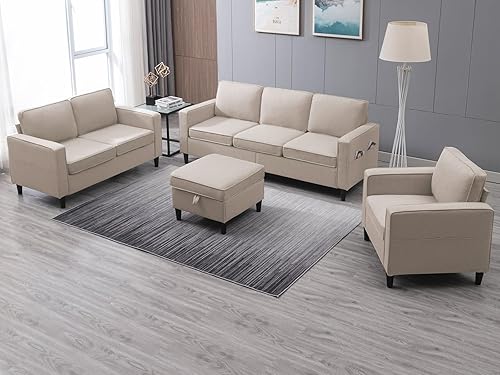 Miniatura 42 de Sofá seccional de 4 piezas con otomana de almacenamiento para sala de estar, juegos de sofás seccionales y sofá biplaza, juego de muebles de sala de