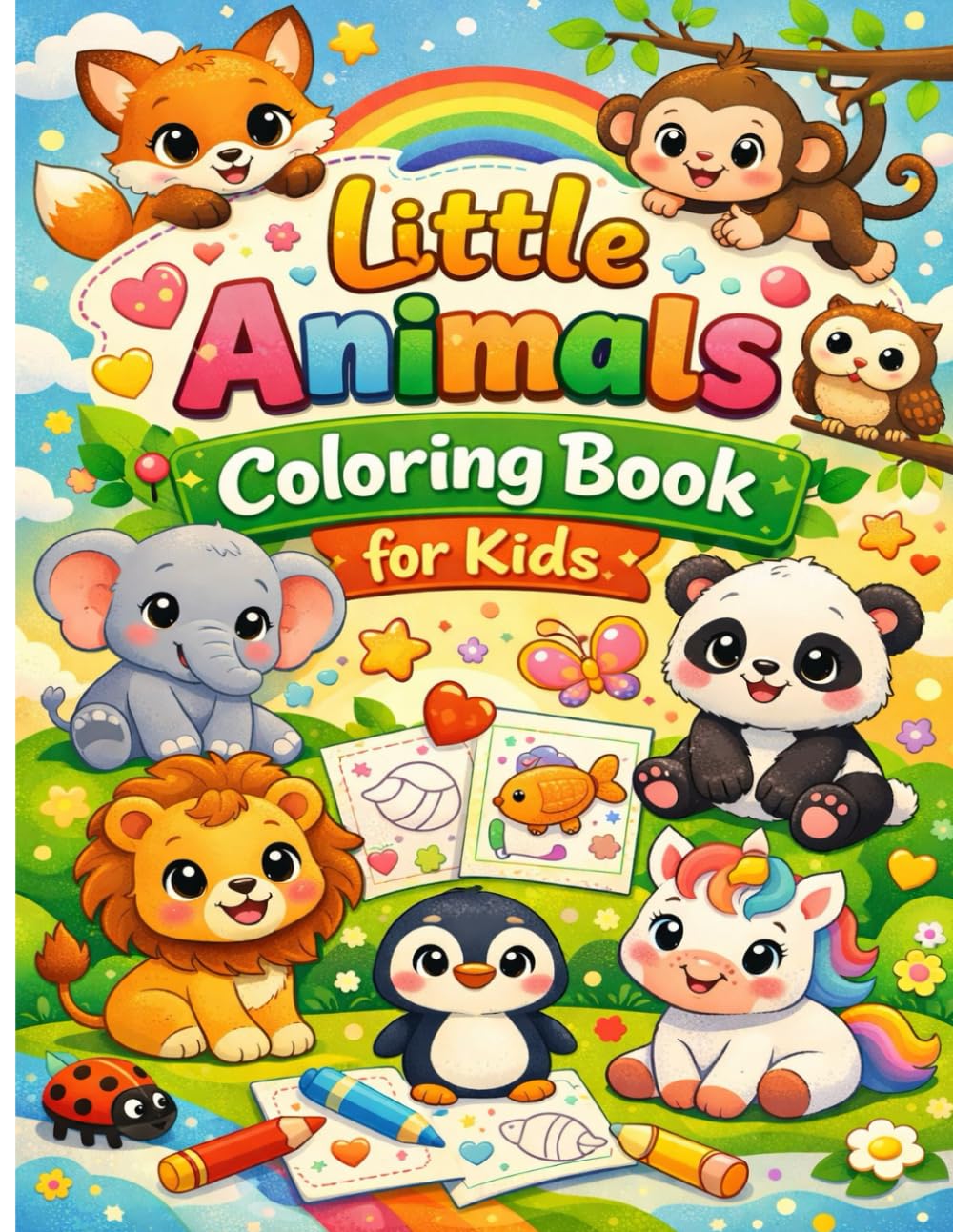 Little Animals Coloring Book for Kids: 48 Adorable Animal Designs Big and Simple Coloring Pages for Toddlers and Preschoolers Ages 3–6
