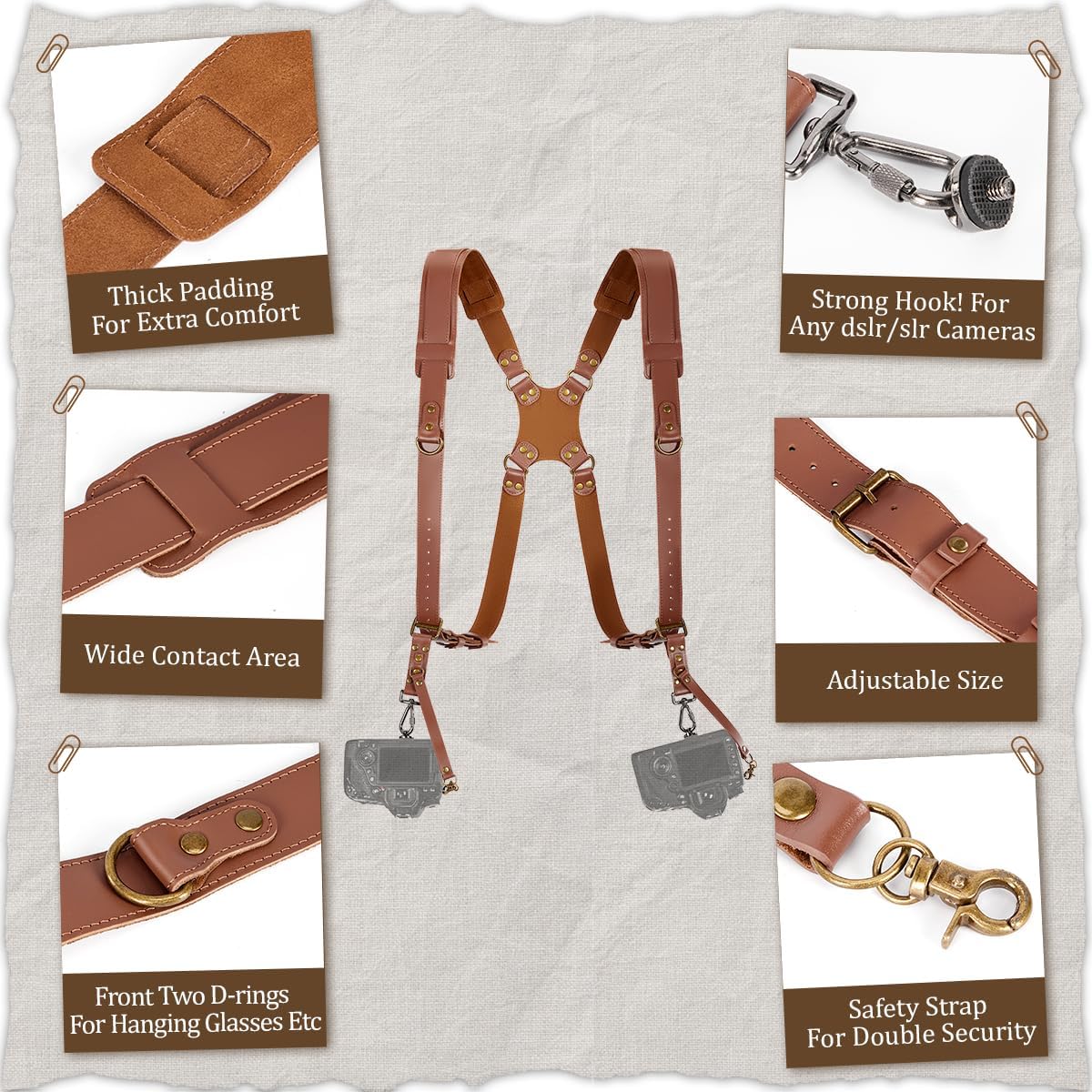 Jumyee Double Camera Harness for 2 Cameras, Adjustable Padded Camera Strap for DSLR/SLR for Photographers for Wedding