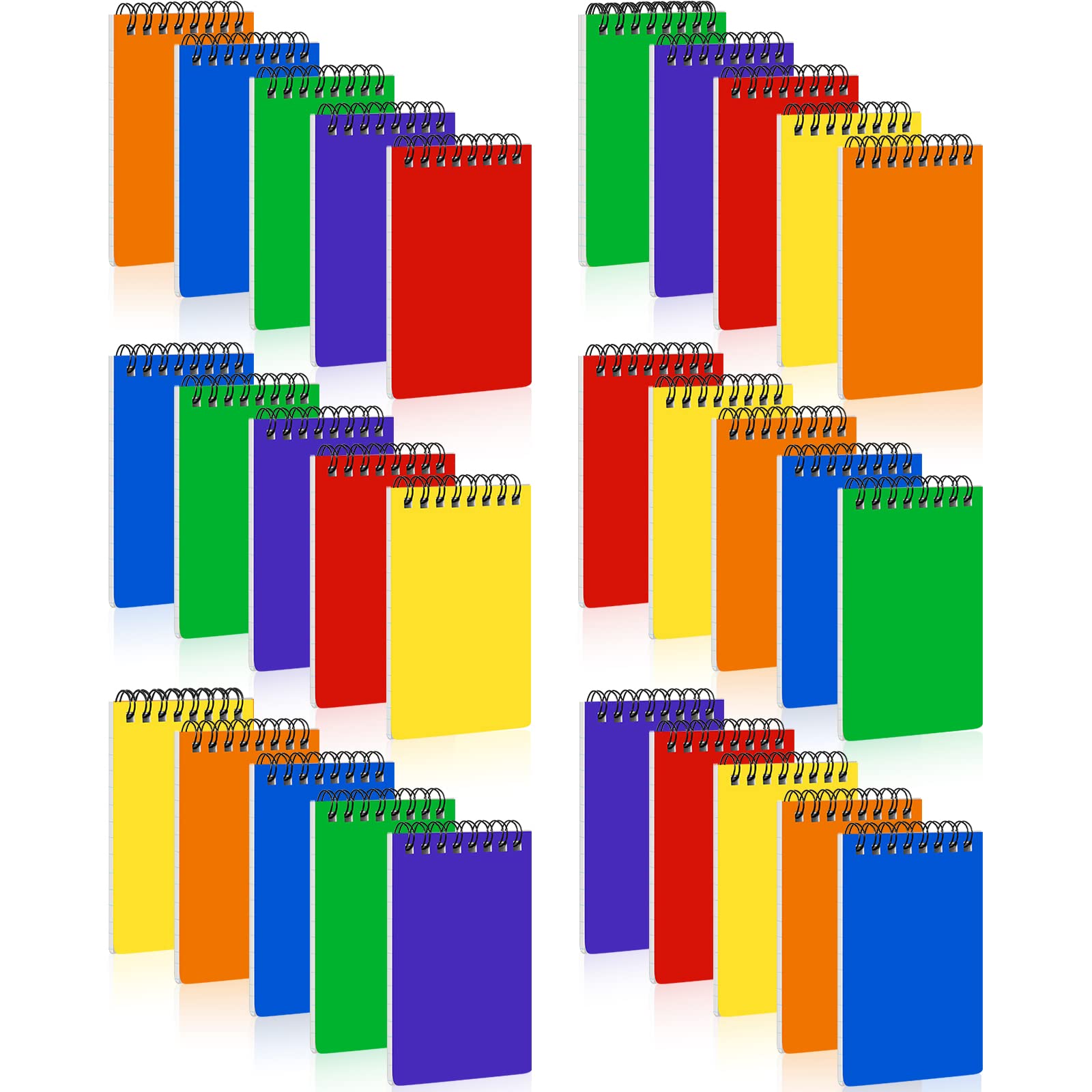 Meanplan 30 Pack Spiral Memo Pads 3 x 5 Inch Spiral Journal Lined Wirebound College Ruled Notebook Solid Colors, 75 Sheets/pad, Notebook for School