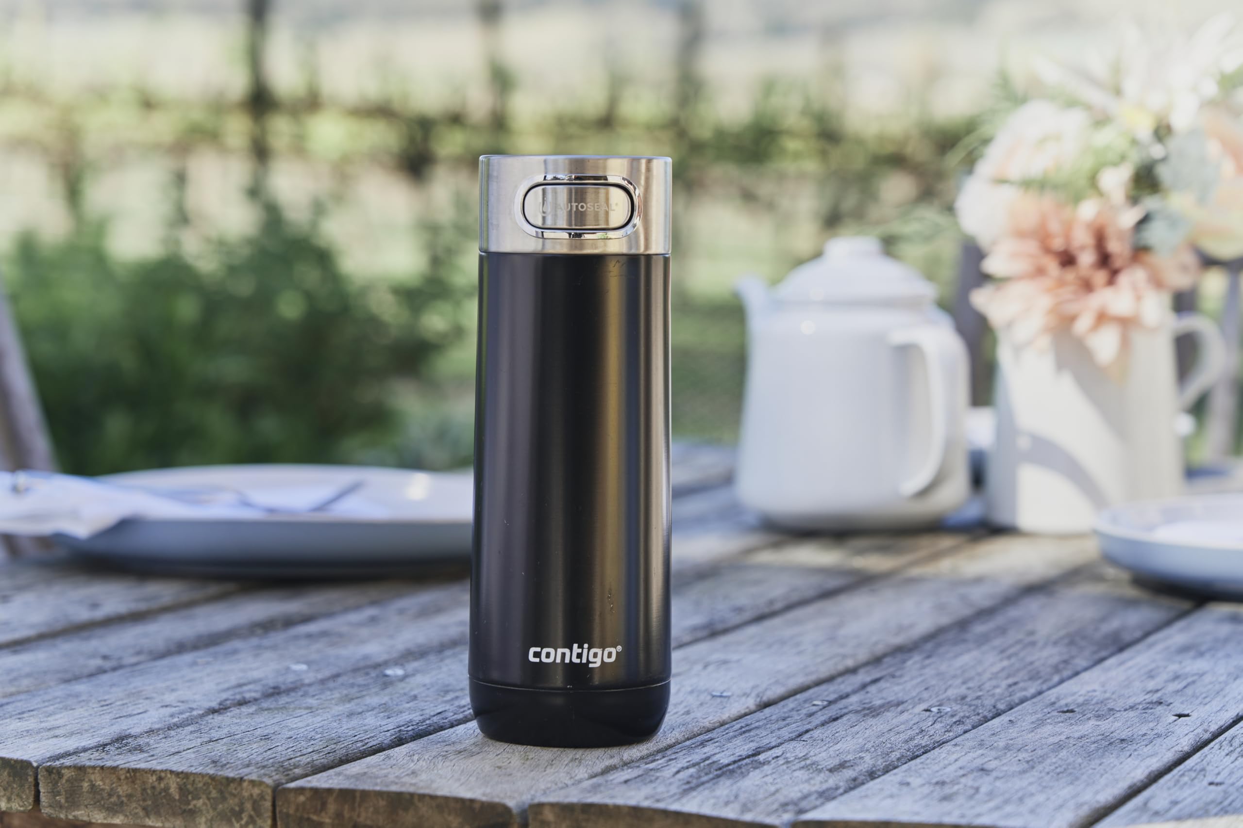 Contigo Thermobecher Luxe Autoseal mit Gravur - Namen Edelstahl Isolierbecher, Reisebecher, Kaffeebecher to Go, auslaufsicher, Easy-Clean-Deckel BPA-frei (Licorice)