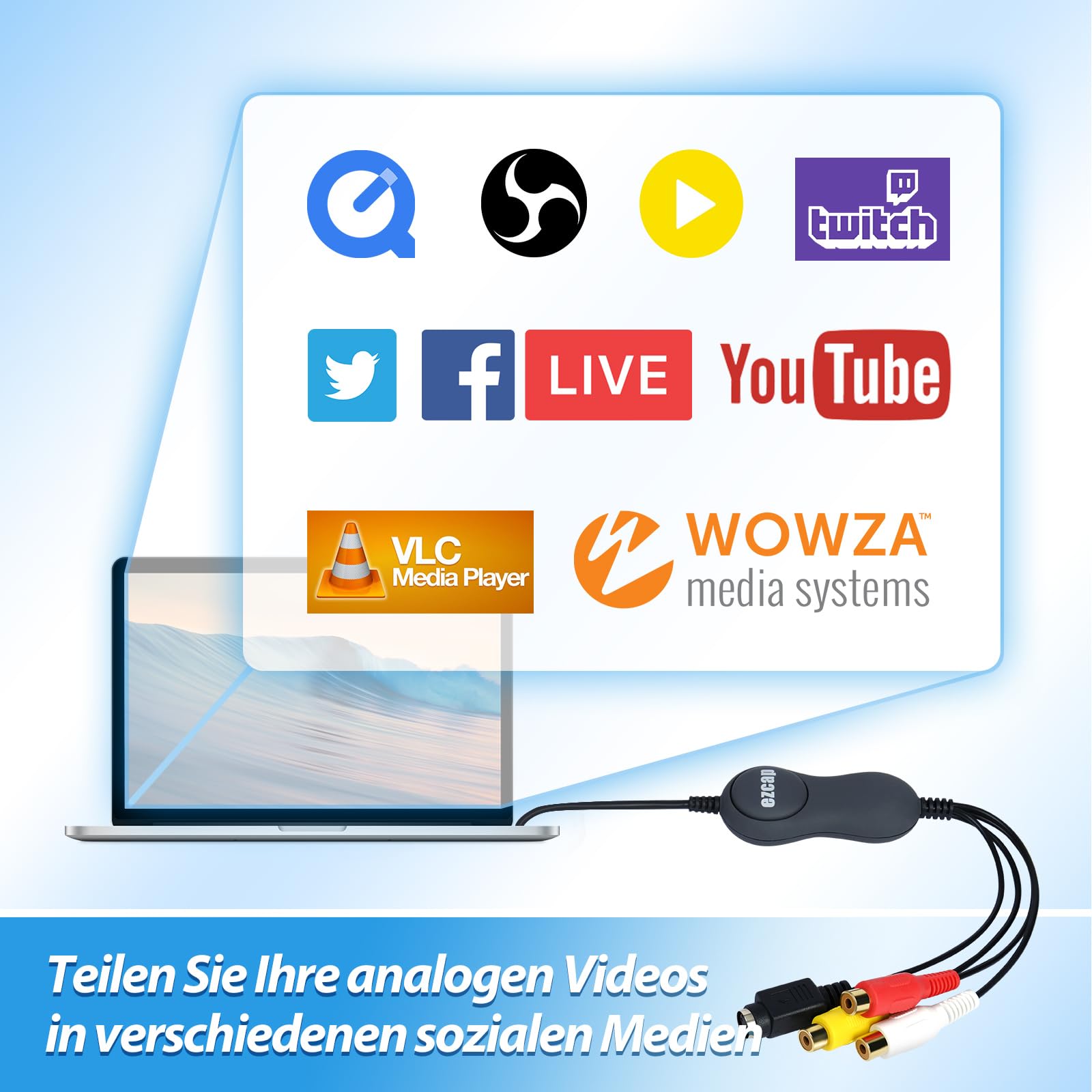 Mwin USB 2.0 Video Capture Card, VHS/VCR auf Digital Converter, Digitalisieren Sie analoges Video für Mac oder Windows, Easy VHS/VCR/TV auf DVD
