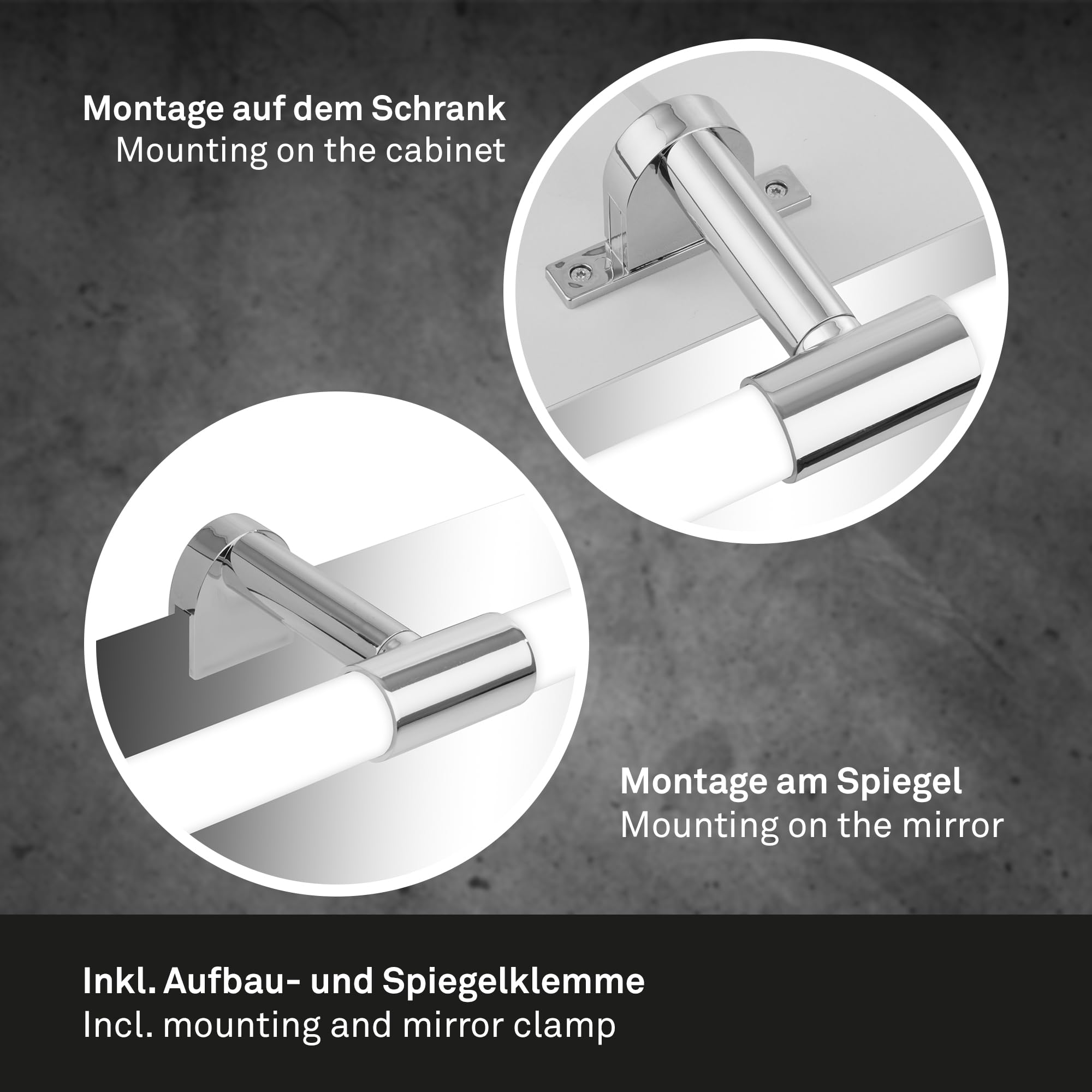 BRILONER - LED Spiegelleuchte Bad 2 in 1 Montage, IP44 Spritzwasserschutz, 4.000K neutralweiß, Badezimmerlampe, Schrankbeleuchtung, Spiegellampe, Lampe Badezimmer, Spiegelbeleuchtung, 55 cm, Chrom