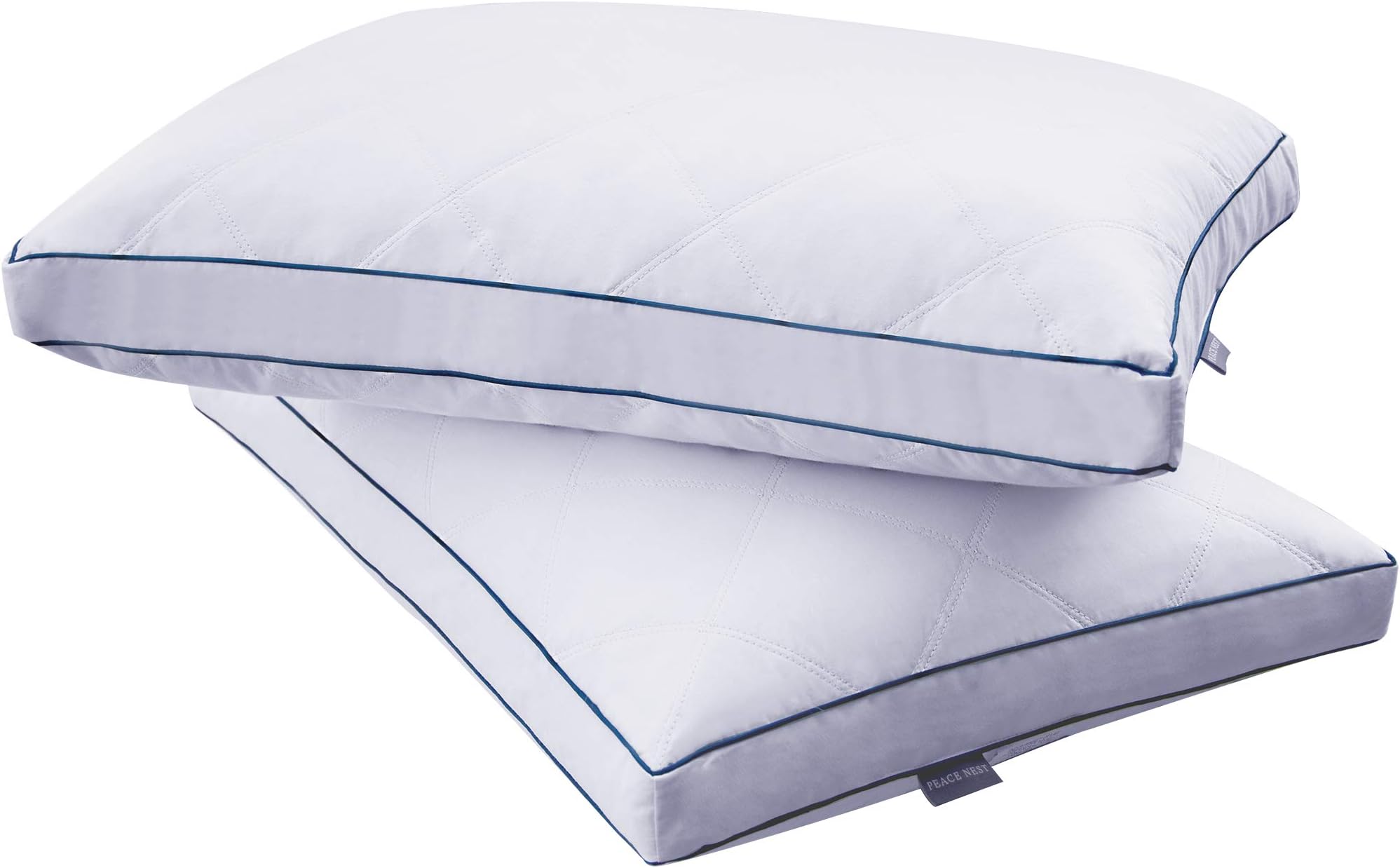 White Goose Feather Gusset Pillows, Double Stitching Rhombic Quilting Pattern, Double Thick Cotton Fabric Cover, King Size, 2 Pack