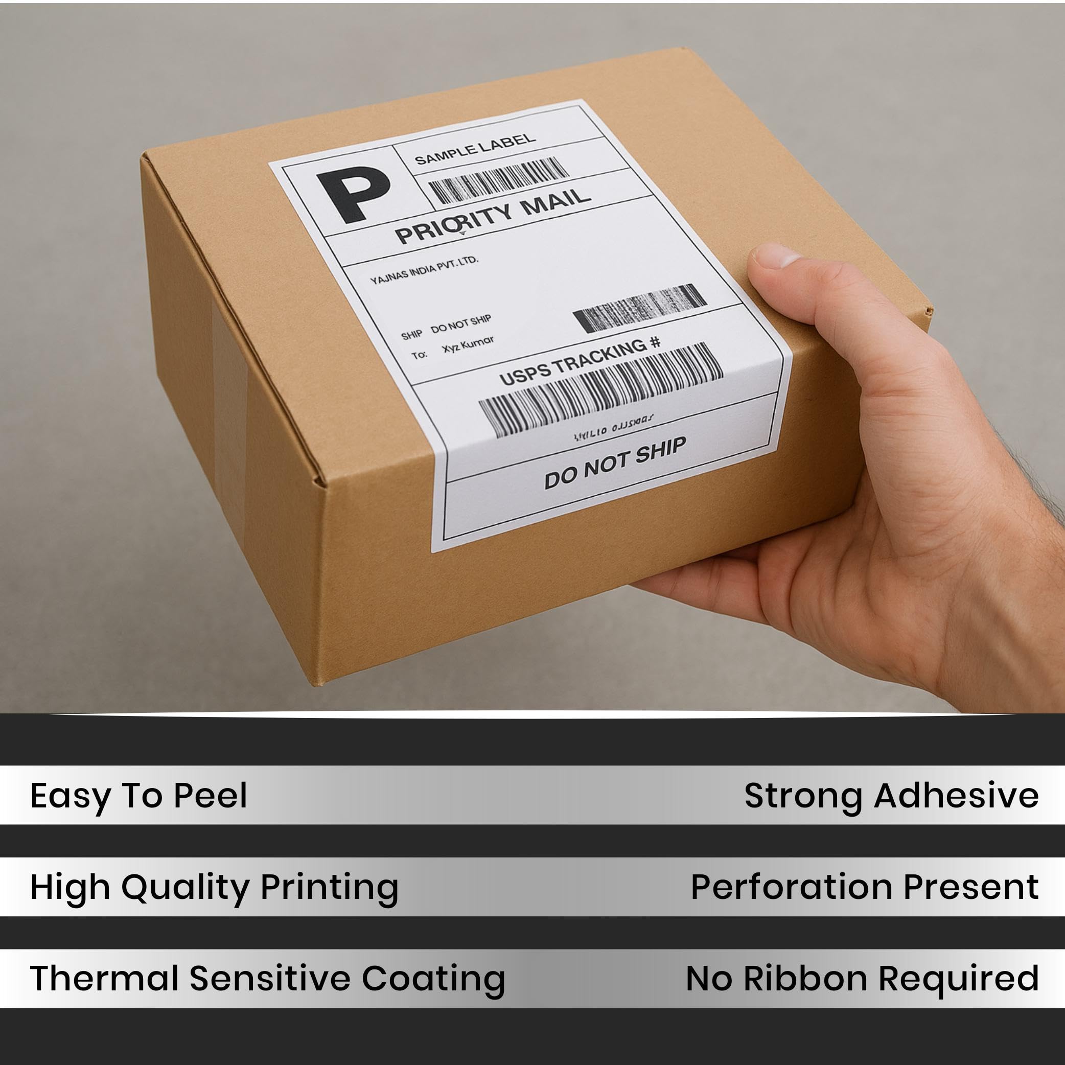 YAJNAS Lot de 12 étiquettes d'expédition thermiques directes (100 x 150 mm), rouleau d'étiquettes autocollantes pour imprimante thermique, adresses de code-barres, étiquettes de courrier de colis pour