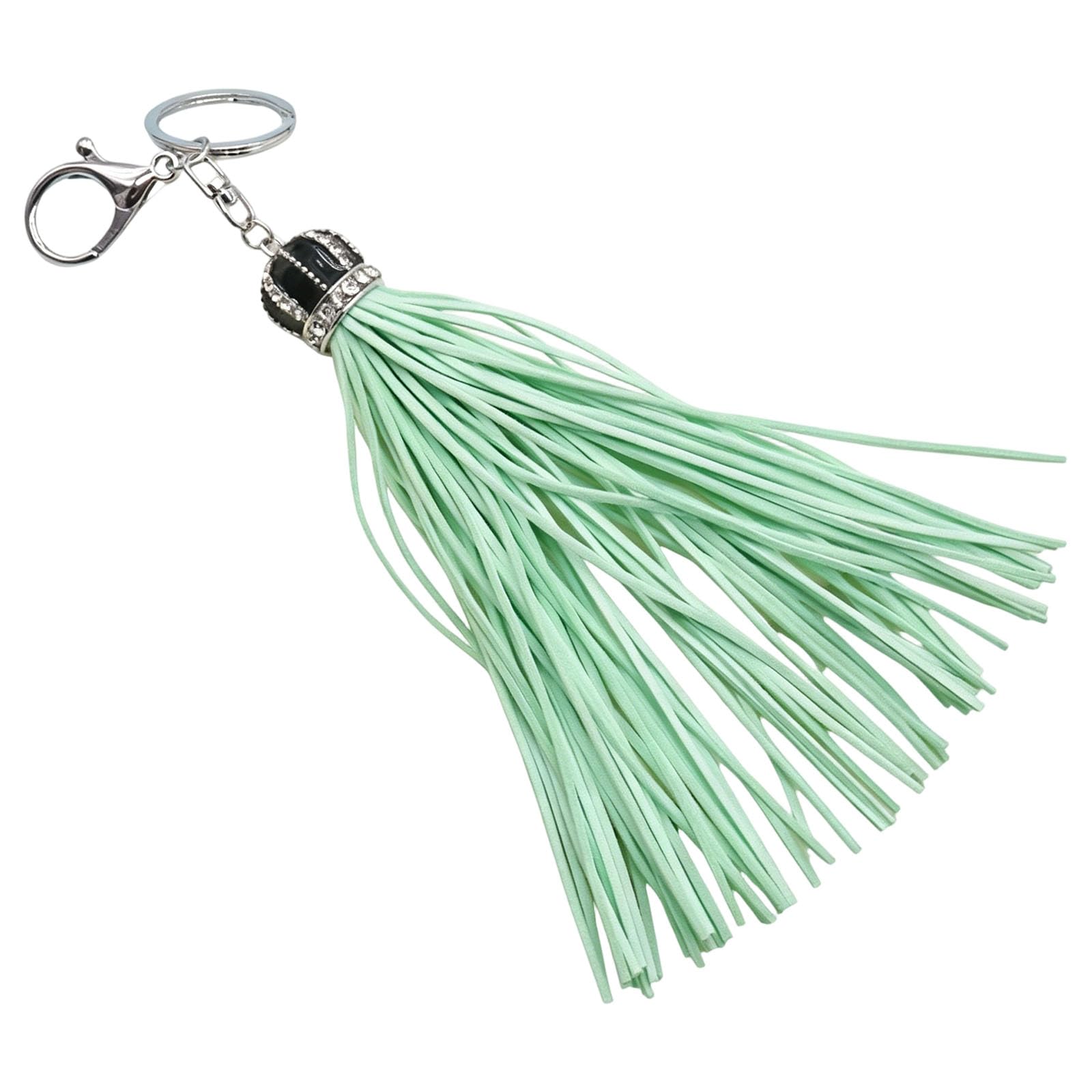 Baodss Elegant Crowns Keychain With Glittering Rhinestones And Soft Leather Tassels Bag Pendant For Purse Or Bag Accessory