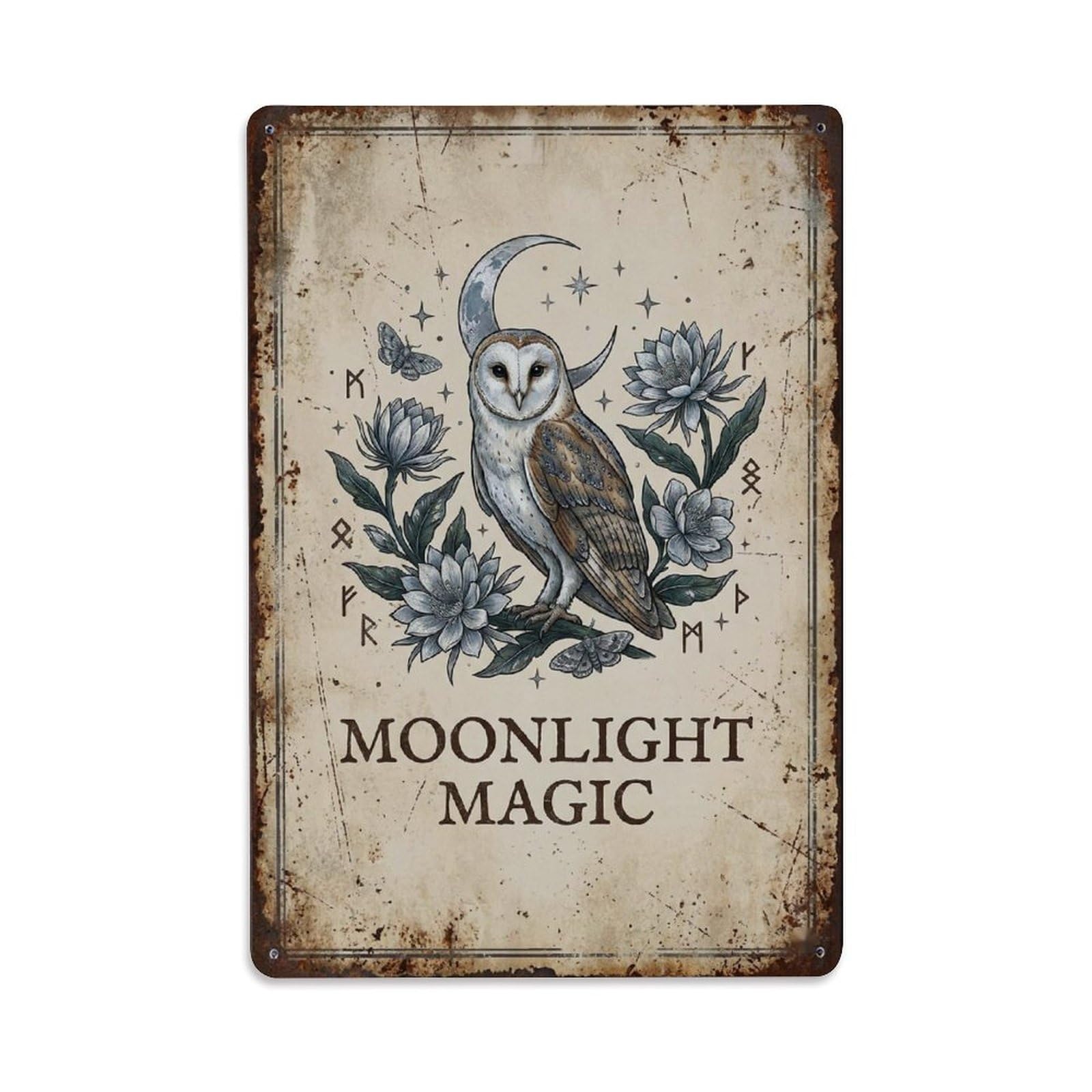 Okngb Style Quirky Nature Motto Magic Night Creatures Inspirational Metal Tin Sign Plaque Wall Decor For Cafe, Man Cave, Club Bar, Office, Home Garden Round Metal Poster 8X12inch