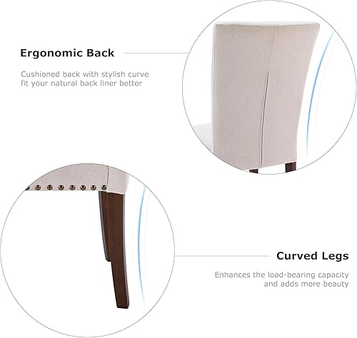 Miniatura 8 de COLAMY Juego de 6 sillas de comedor tapizadas de tela, sillas acolchadas con respaldo alto con ribete clavado y patas de madera maciza, sillas