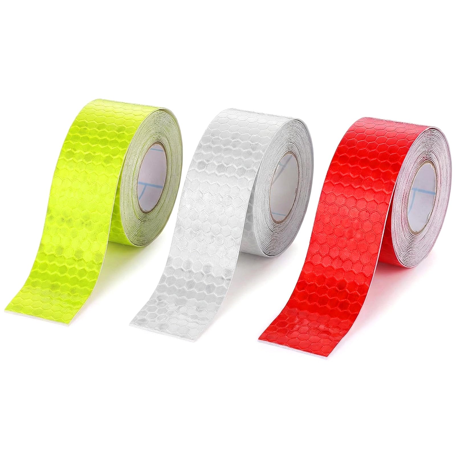 Nujvnuj 3 Rolls 15 m Reflective Tape Self-Adhesive Strong Reflection Red White Yellow 2 cm Wide for Bicycle Trailers Clothing and Vehicles Cut to Size Safety Stickers
